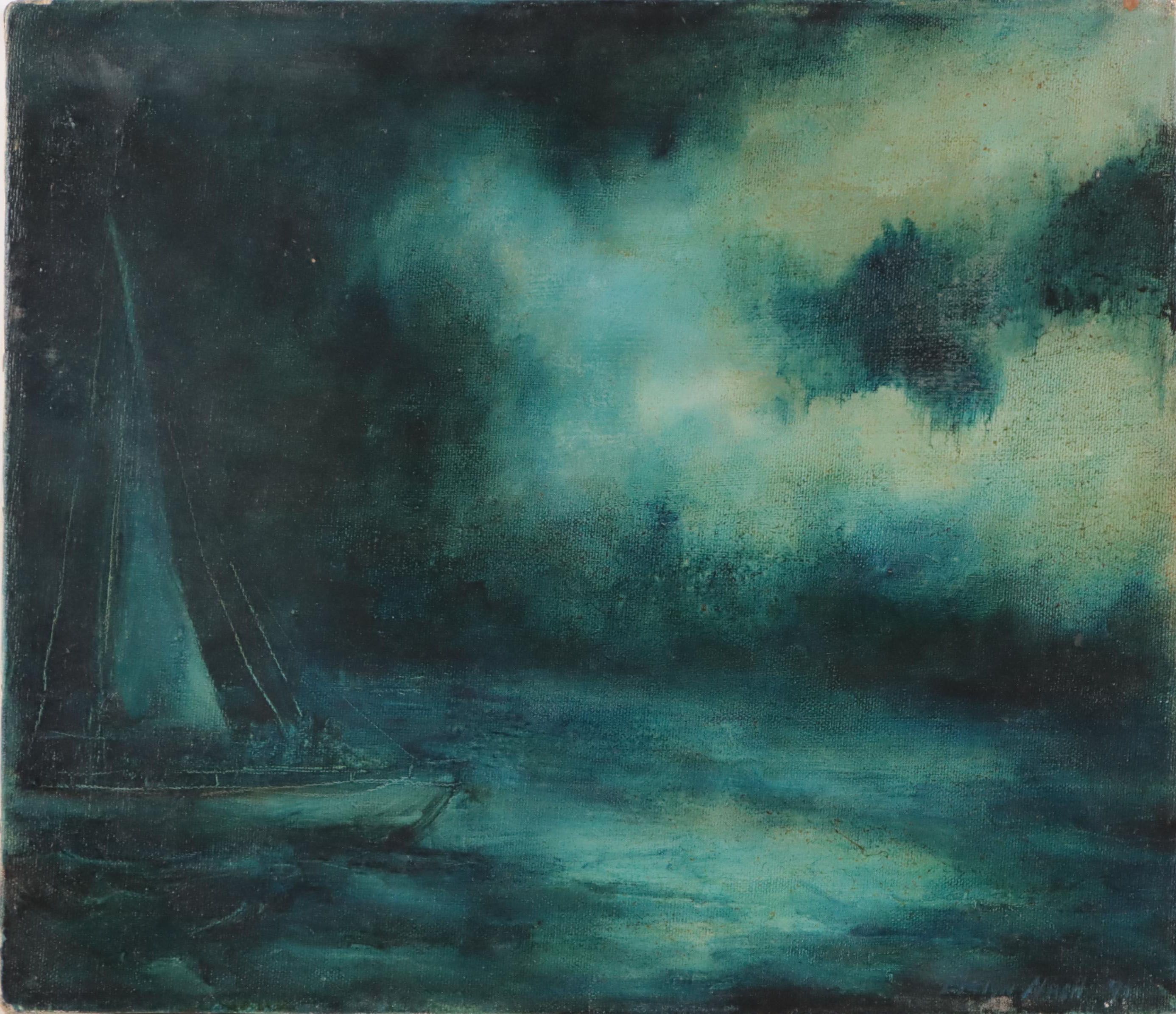 Evelyn Nash Nocturne Nautical Oil Painting, 1971