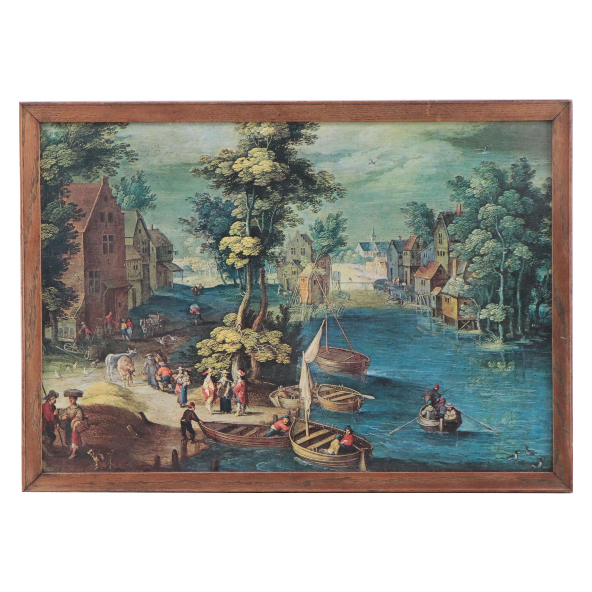 Offset Lithograph After Saak van Oosten "Landscape With Boats"