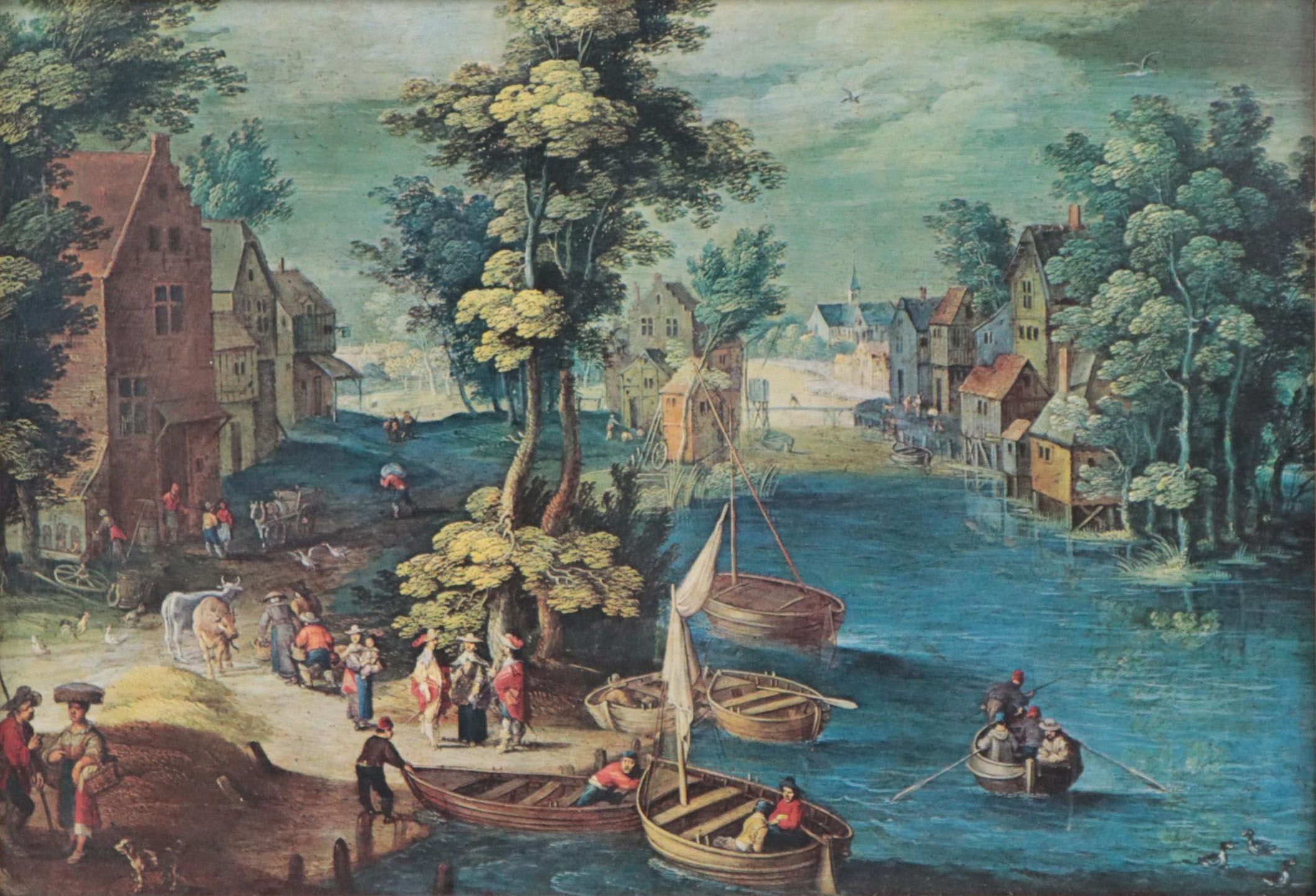 Offset Lithograph After Saak van Oosten "Landscape With Boats"