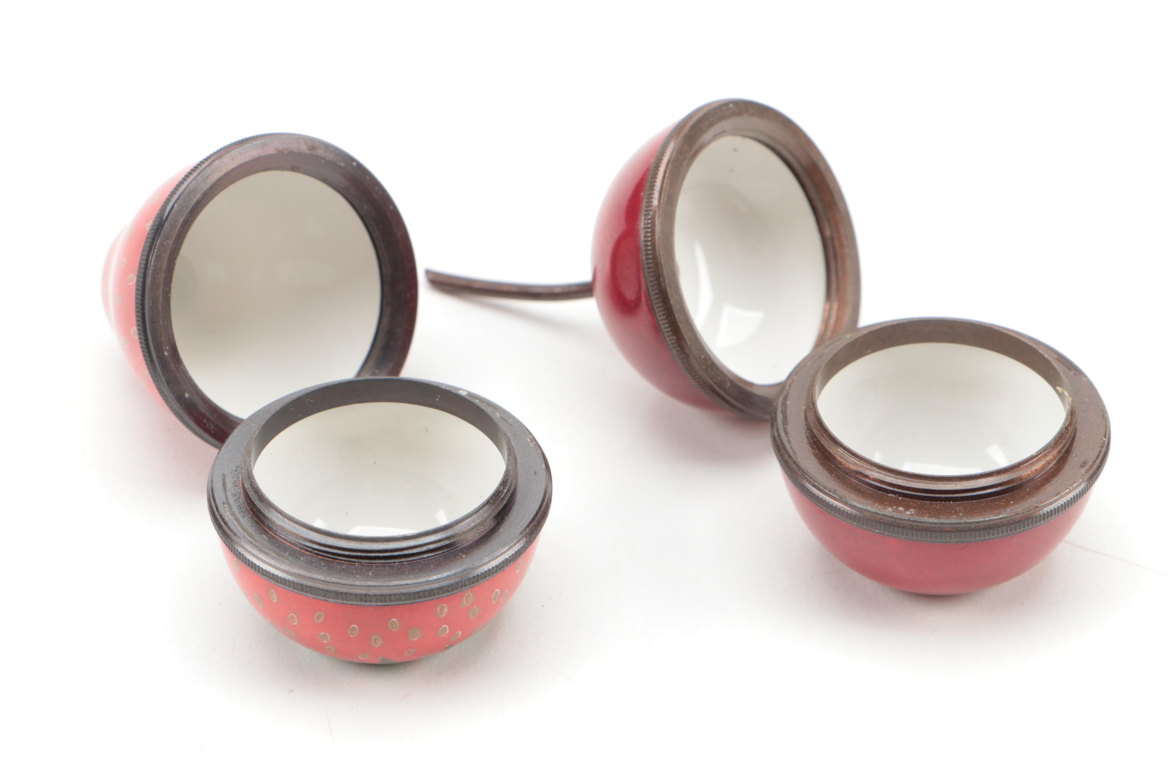 Halcyon Days Strawberry and Cherry Enameled Copper Trinket Boxes