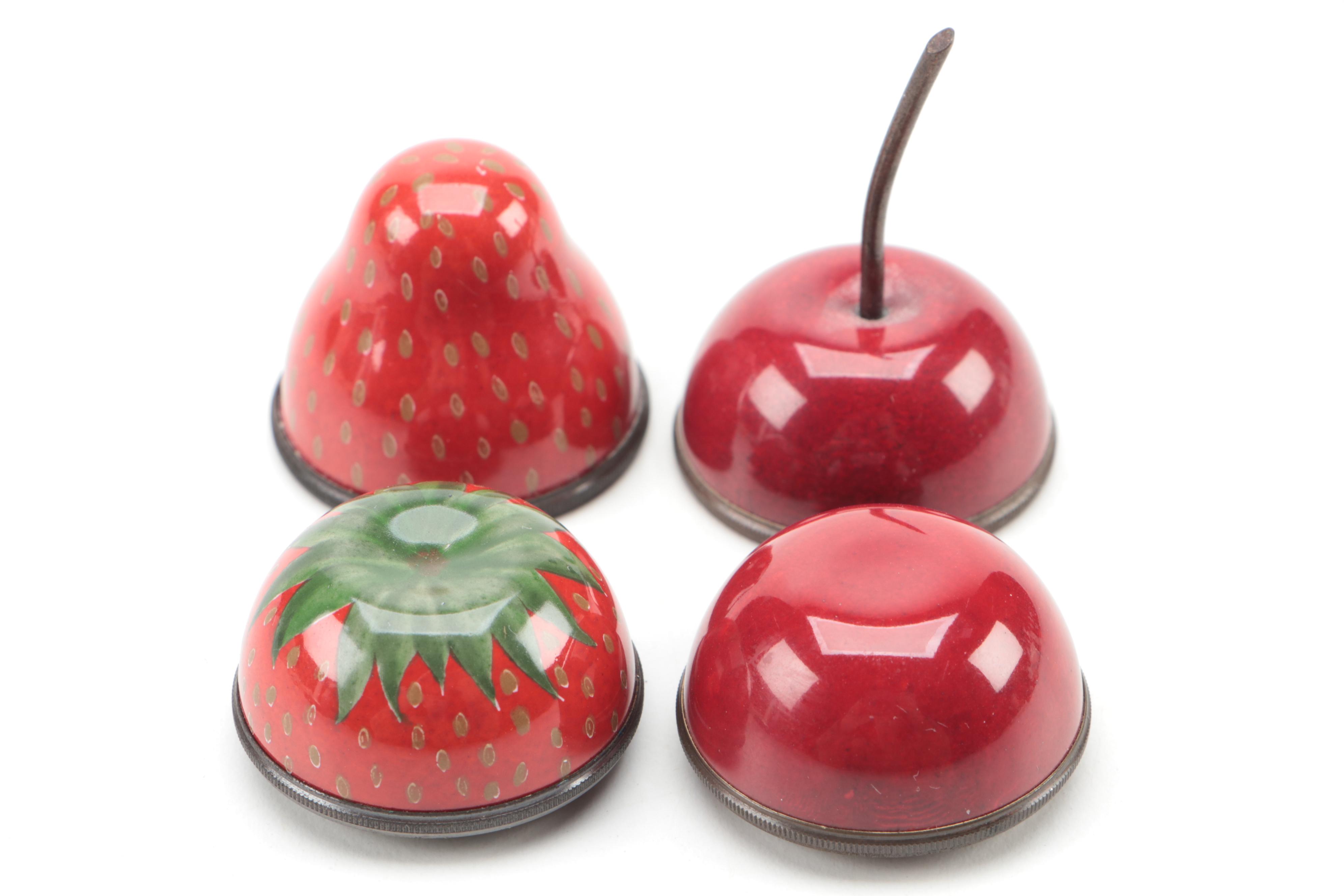 Halcyon Days Strawberry and Cherry Enameled Copper Trinket Boxes