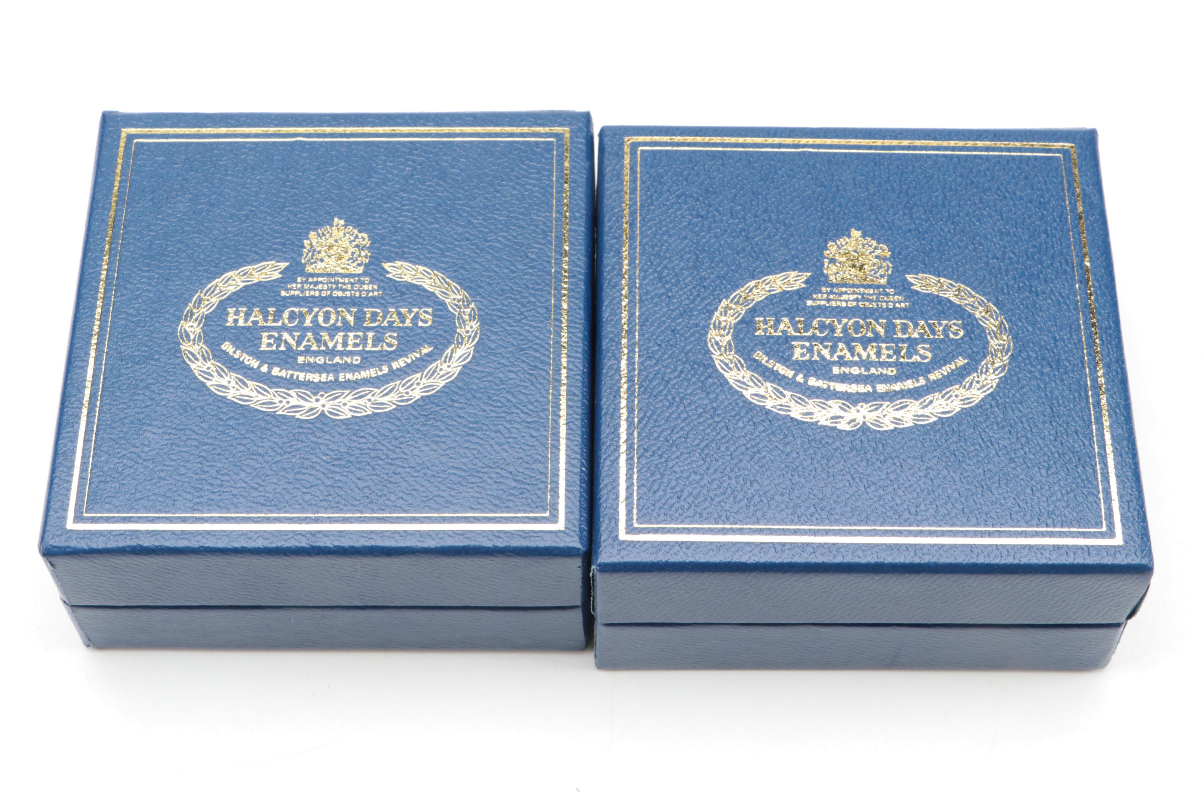 Halcyon Days Strawberry and Cherry Enameled Copper Trinket Boxes