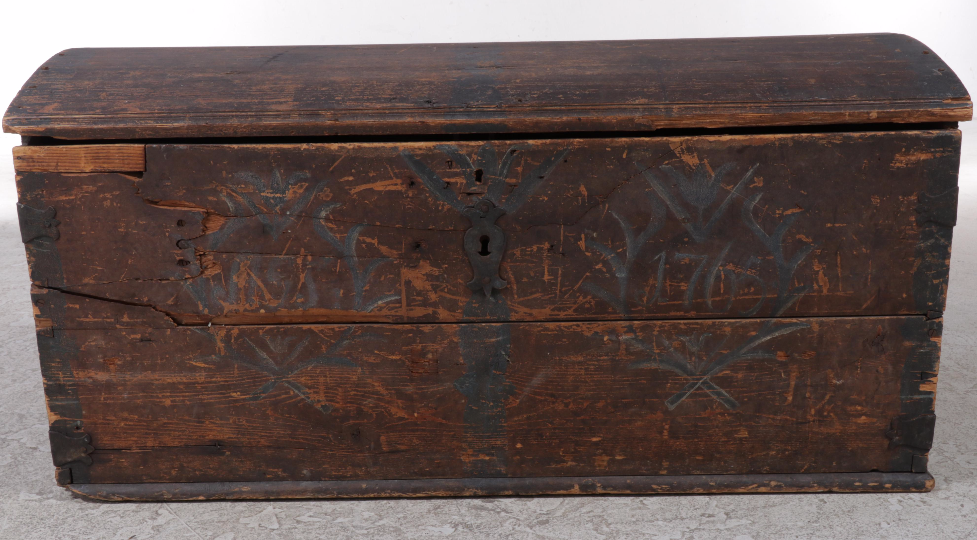 Scandinavian Pine Dome Top Travel Trunk, 19th Century
