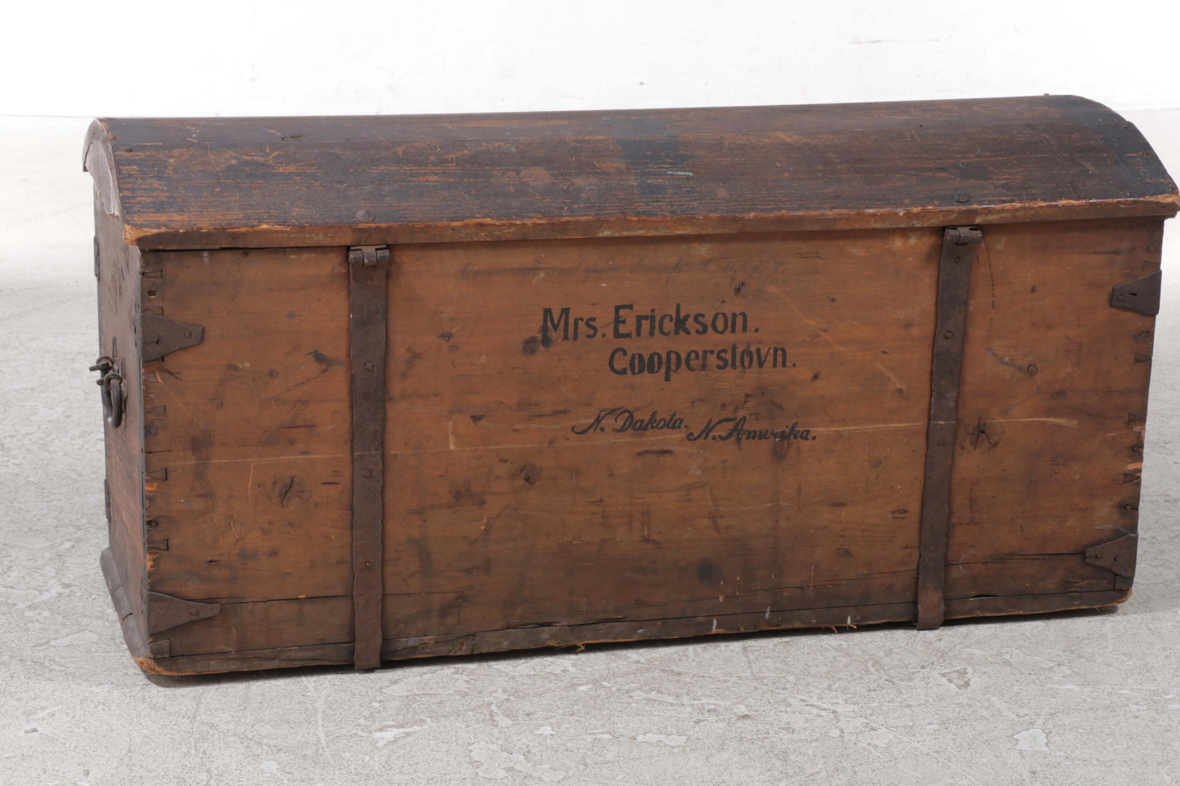 Scandinavian Pine Dome Top Travel Trunk, 19th Century