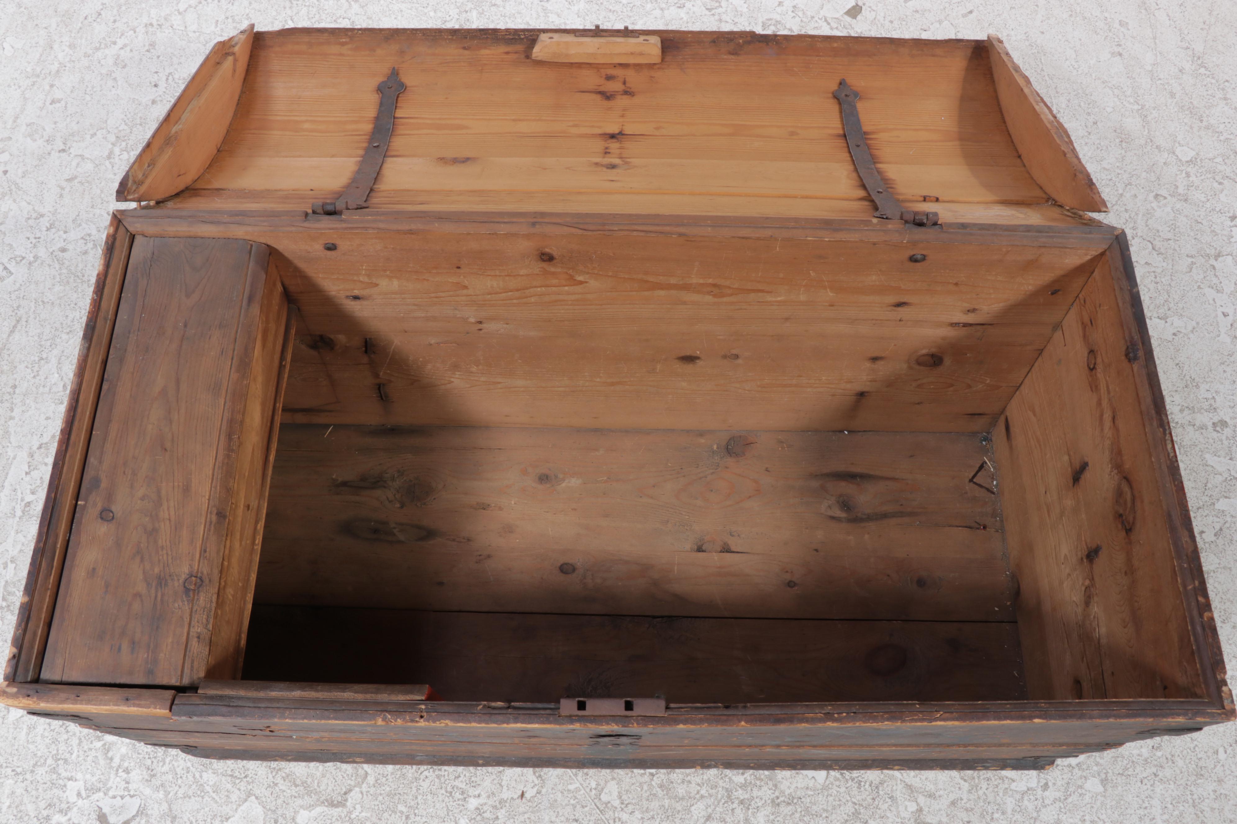 Scandinavian Pine Dome Top Travel Trunk, 19th Century