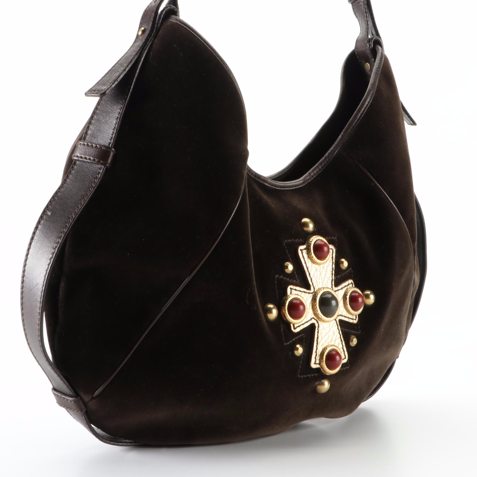 Yves Saint Laurent Mombasa Shoulder Bag in Velvet and Leather