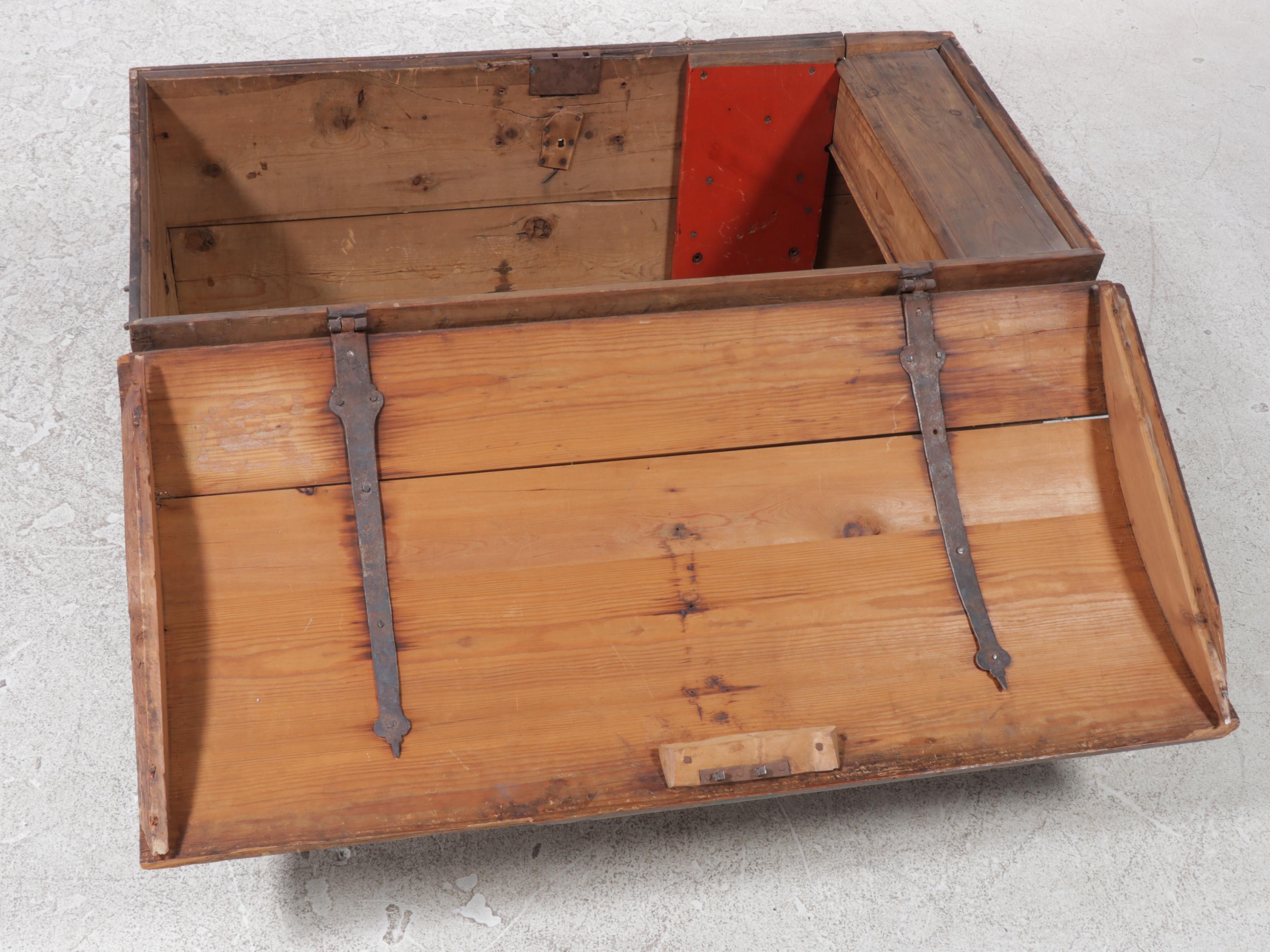 Scandinavian Pine Dome Top Travel Trunk, 19th Century