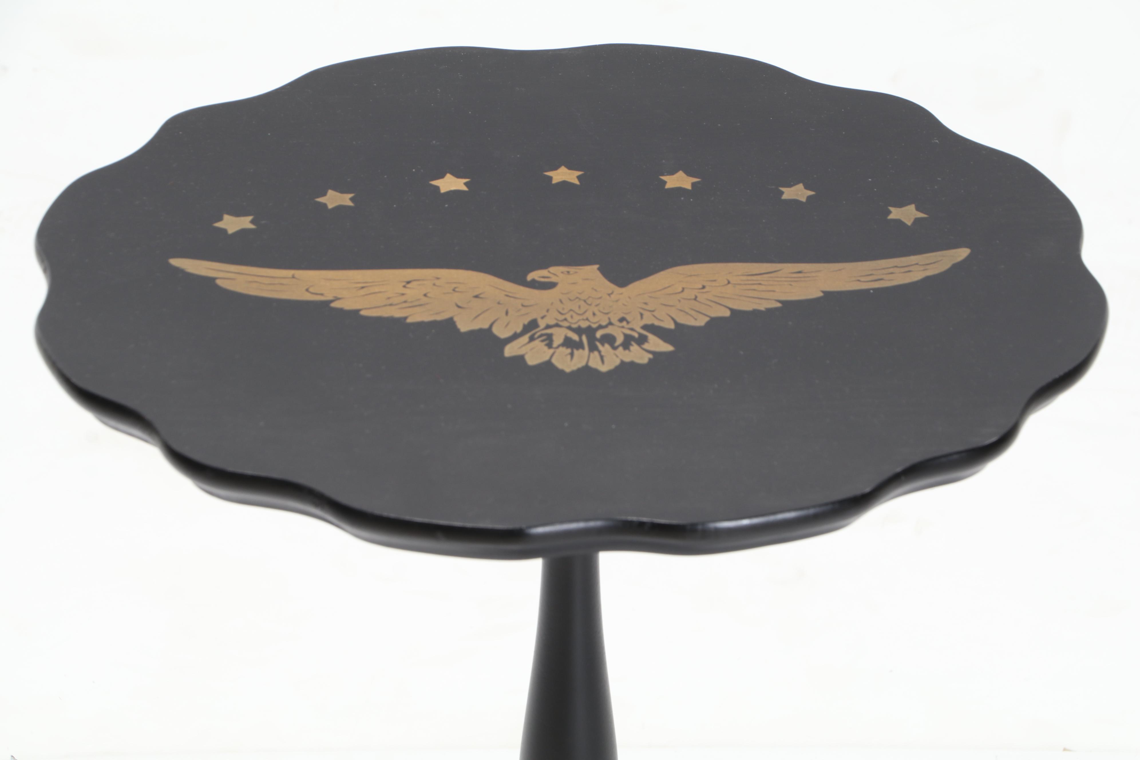 Cornwall Wood Products Ebonized and Gilt-Stenciled Tilt-Top Candlestand