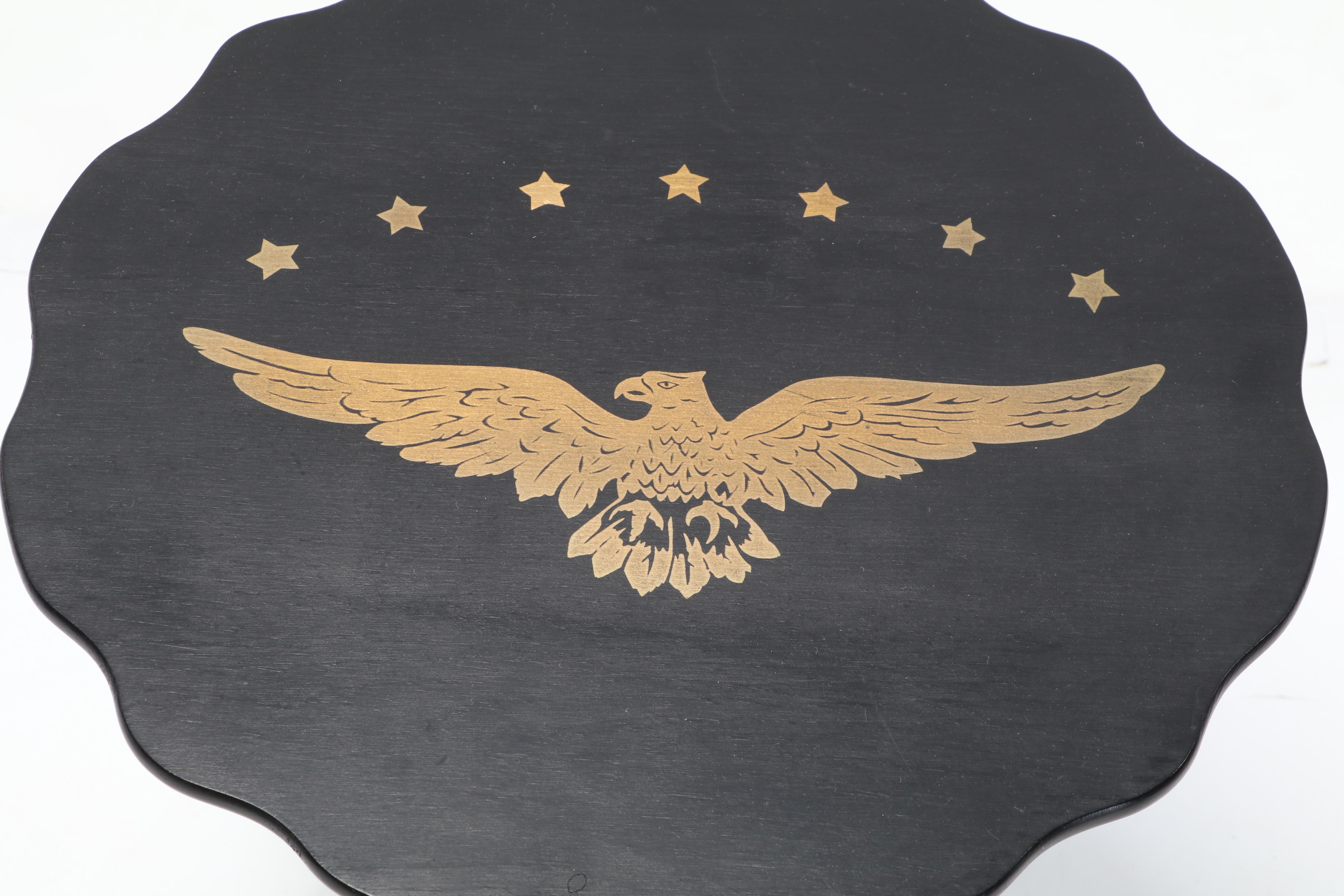 Cornwall Wood Products Ebonized and Gilt-Stenciled Tilt-Top Candlestand