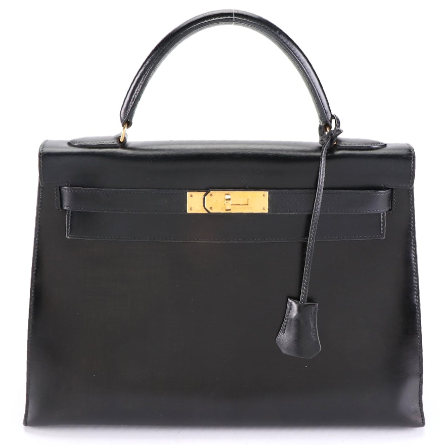 Hermès Kelly Sellier 32 Handbag in Noir Box Calf Leather, 1966