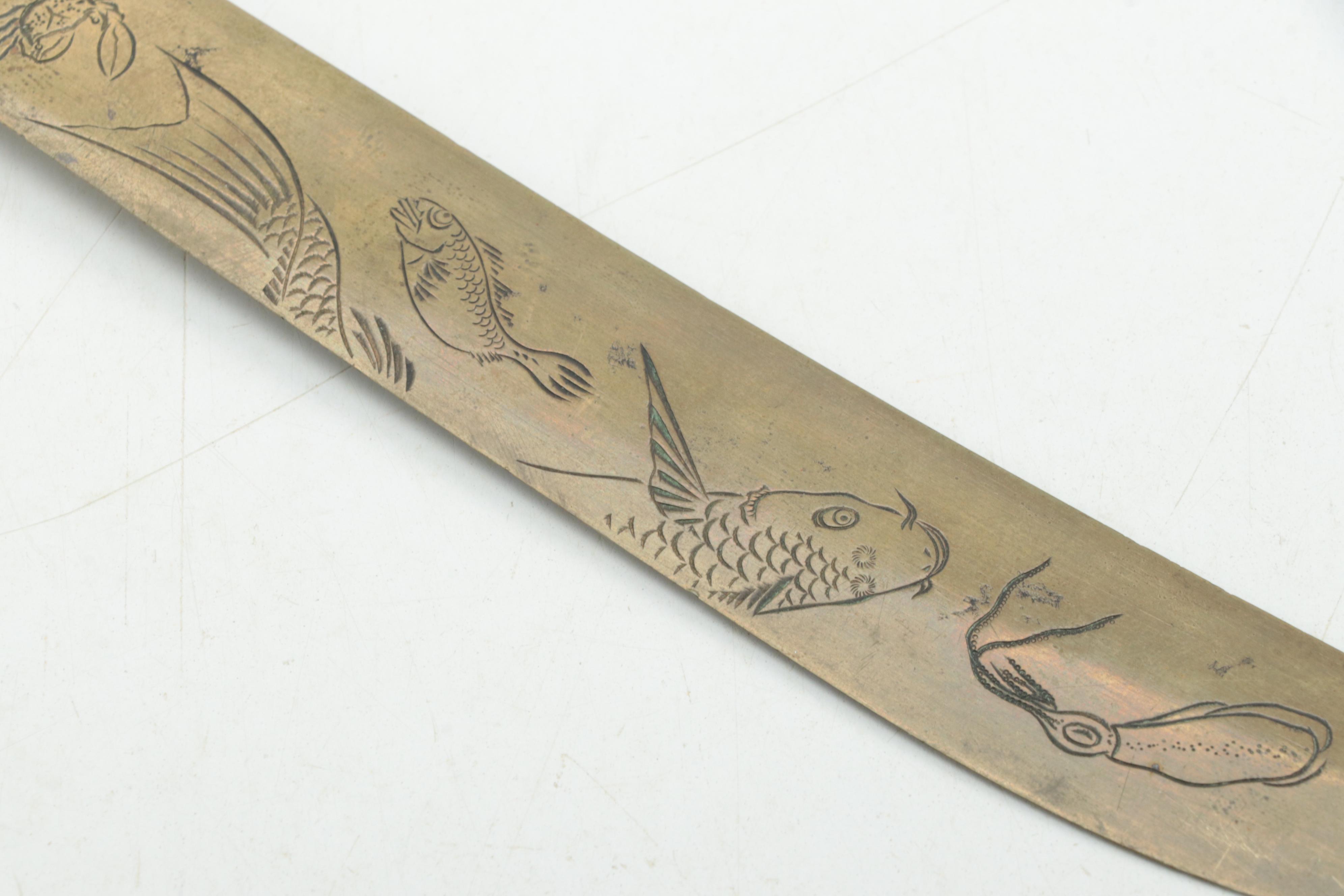 Japanese Sea Life Motif Mixed Metal Letter Opener, Early 20th Century