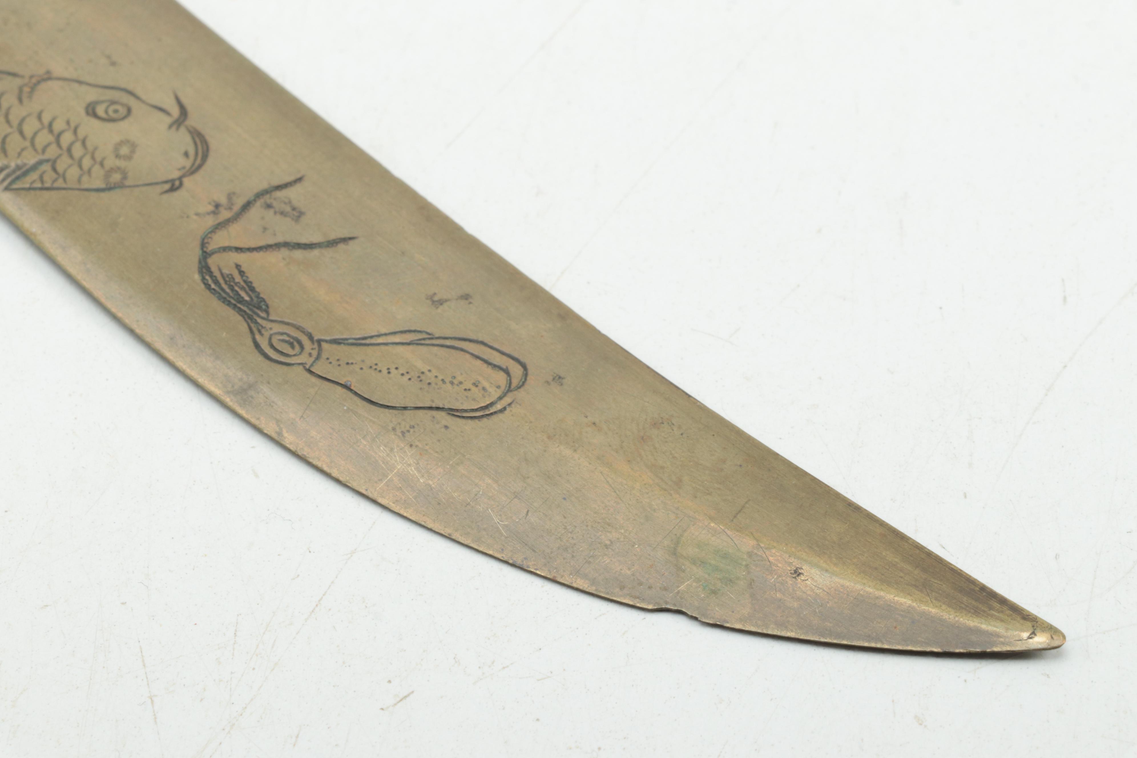 Japanese Sea Life Motif Mixed Metal Letter Opener, Early 20th Century