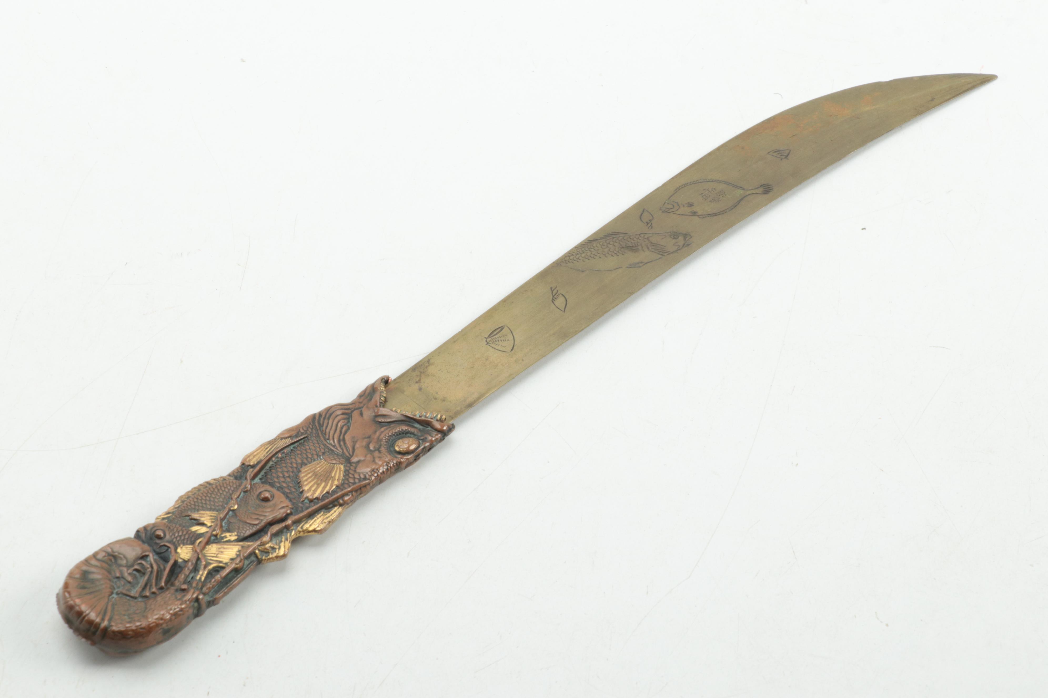 Japanese Sea Life Motif Mixed Metal Letter Opener, Early 20th Century