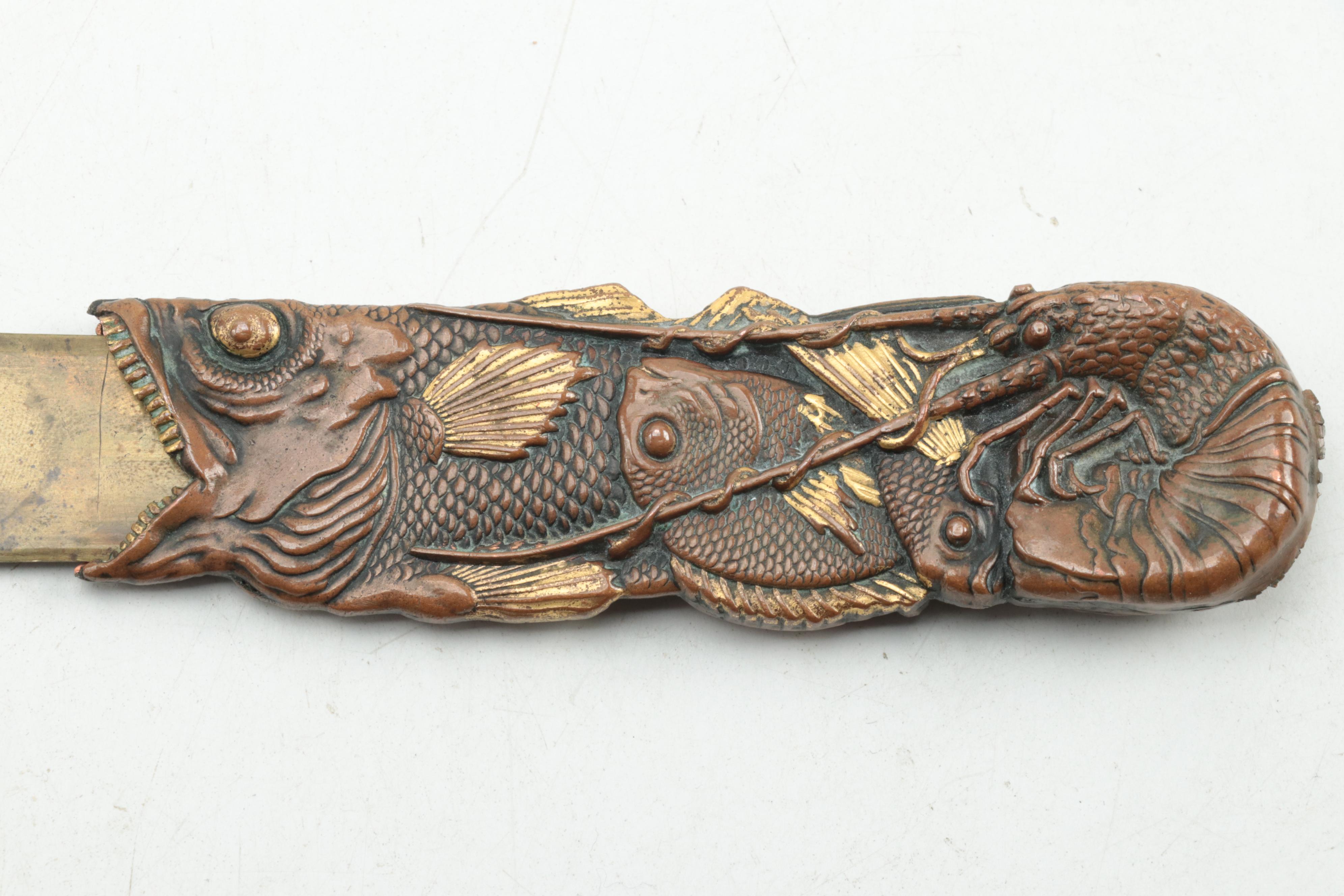 Japanese Sea Life Motif Mixed Metal Letter Opener, Early 20th Century