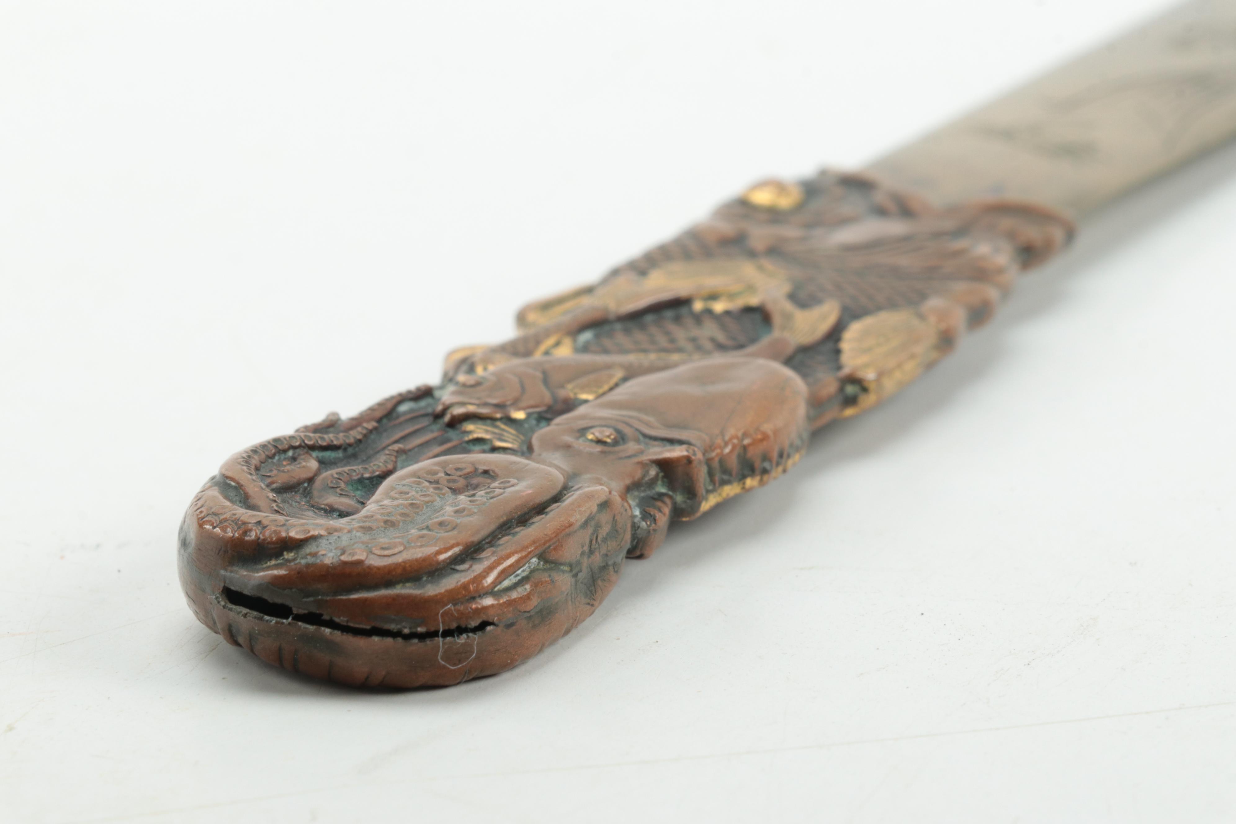 Japanese Sea Life Motif Mixed Metal Letter Opener, Early 20th Century