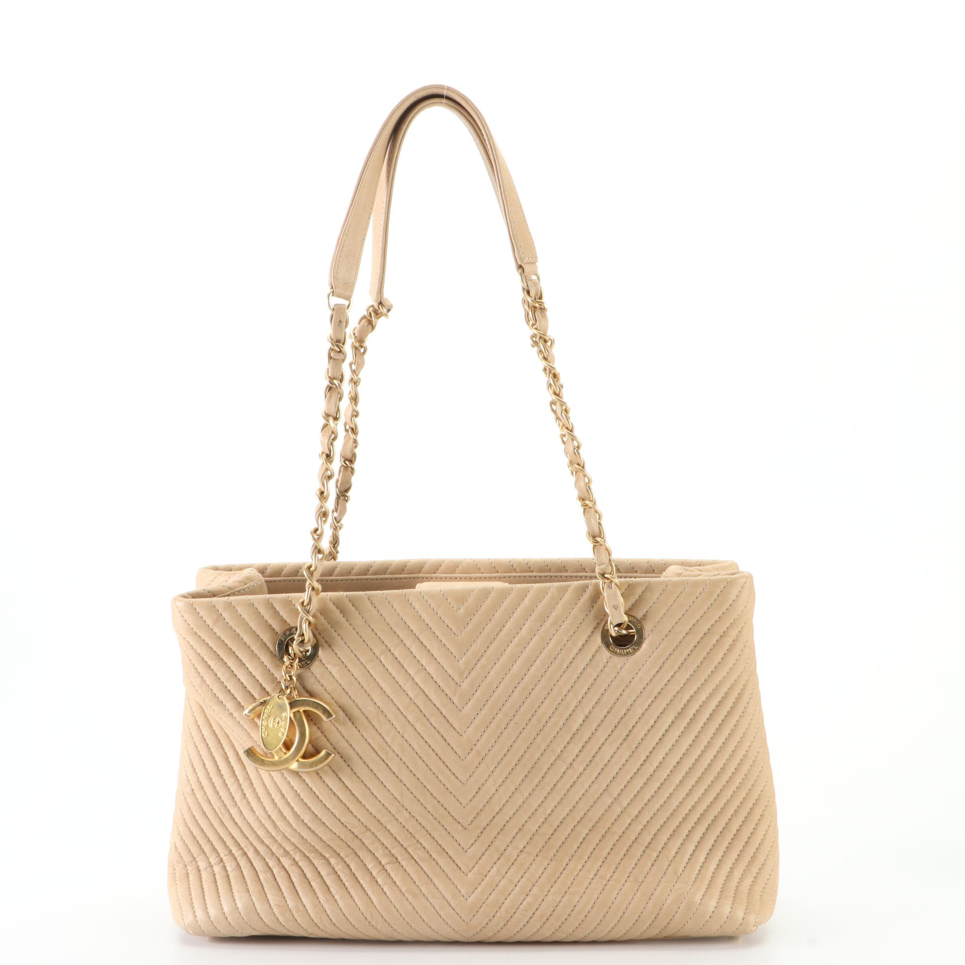 Chanel Medium Chevron Matelassé Wrinkled Lambskin CC Medallion Charm Tote