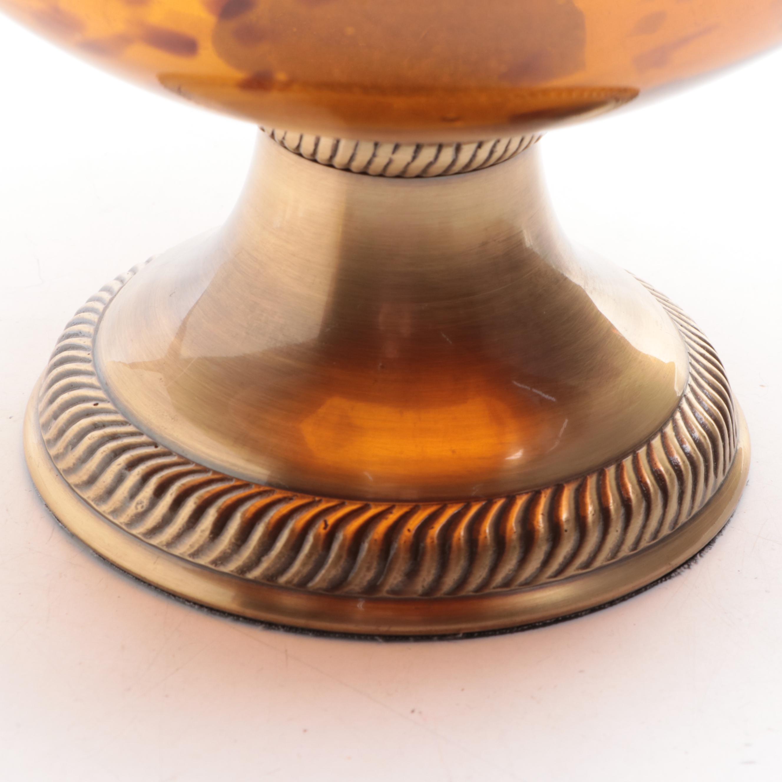 Maitland-Smith Brass Candle Holder with Brass Mounted Tortoiseshell Glass Vase