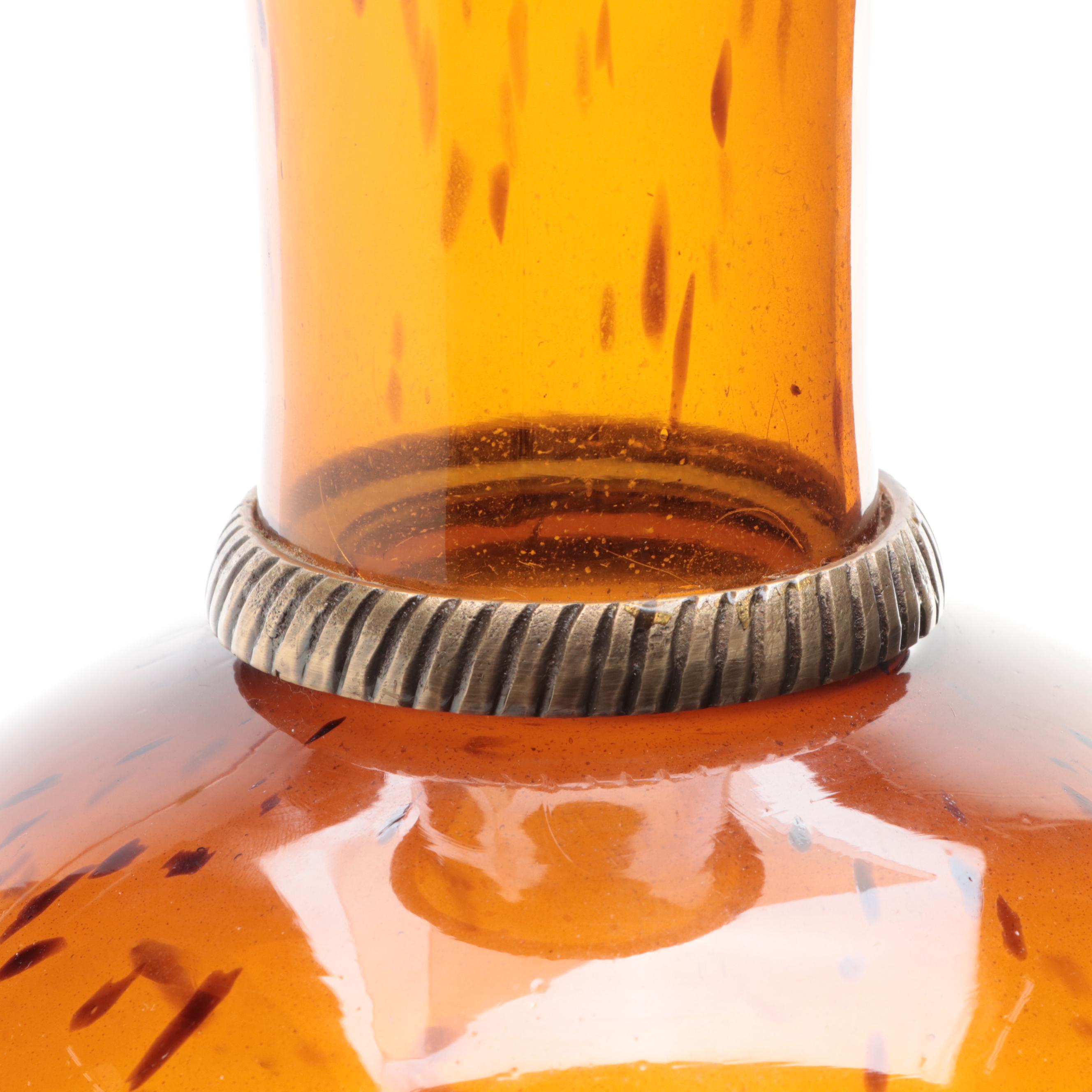 Maitland-Smith Brass Candle Holder with Brass Mounted Tortoiseshell Glass Vase