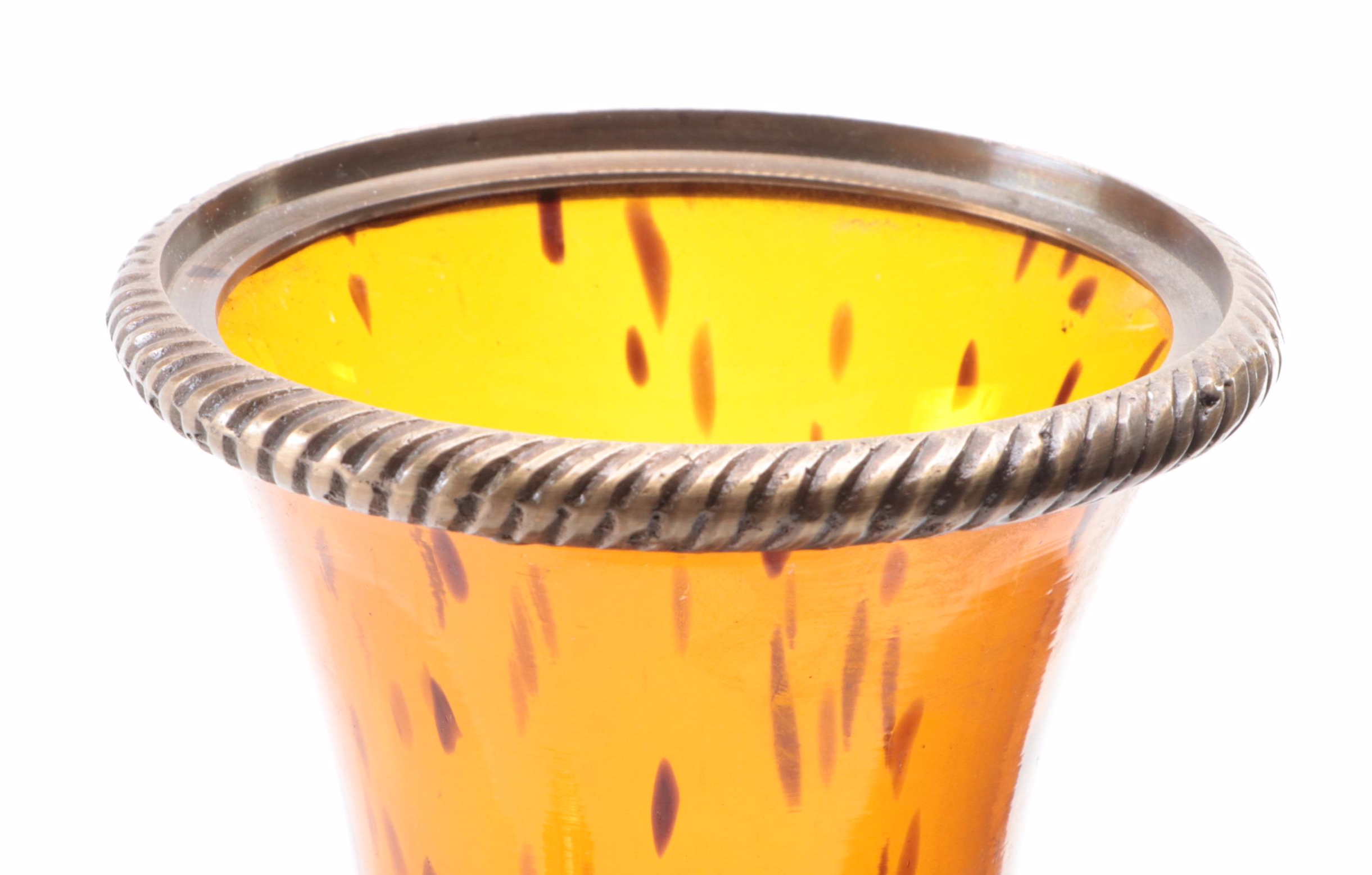 Maitland-Smith Brass Candle Holder with Brass Mounted Tortoiseshell Glass Vase