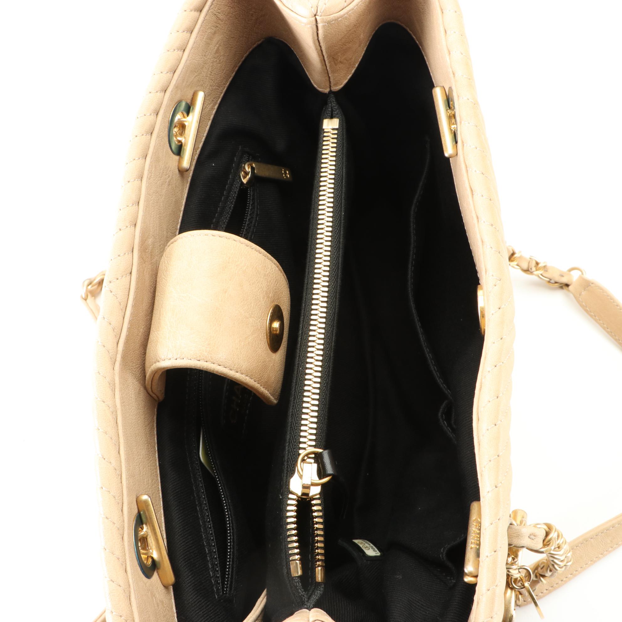 Chanel Medium Chevron Matelassé Wrinkled Lambskin CC Medallion Charm Tote