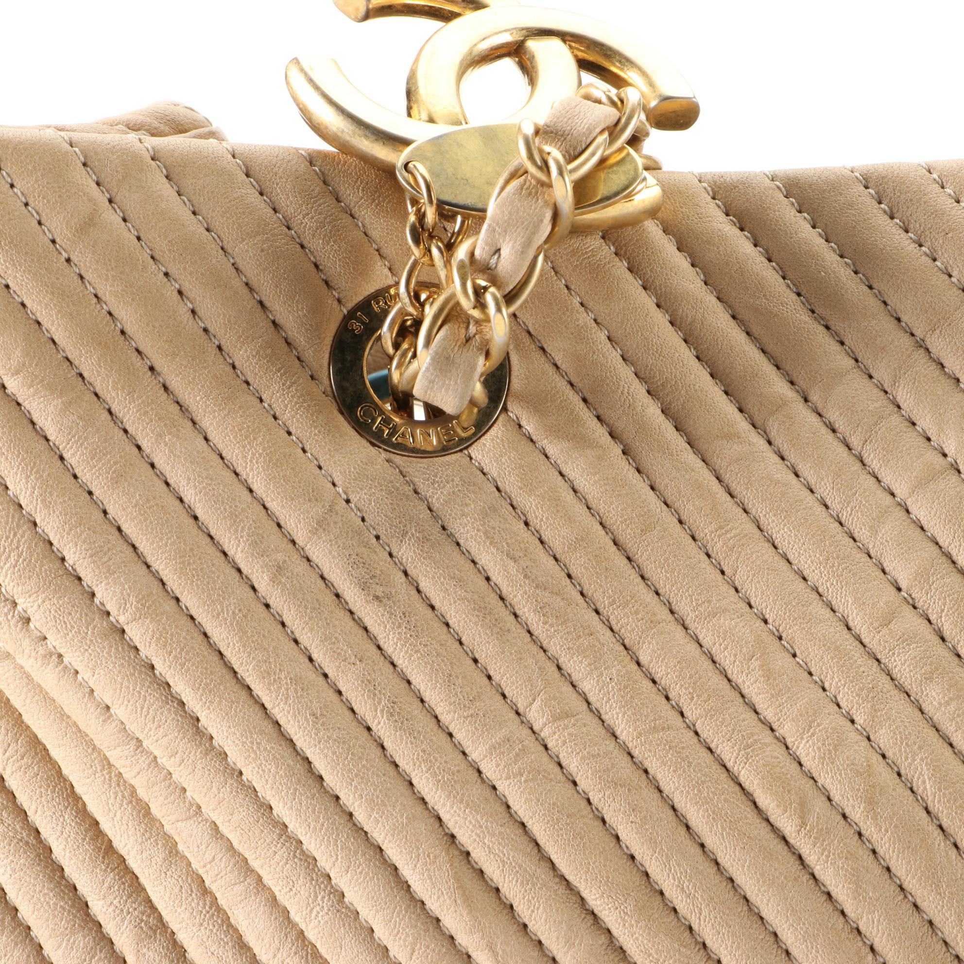 Chanel Medium Chevron Matelassé Wrinkled Lambskin CC Medallion Charm Tote