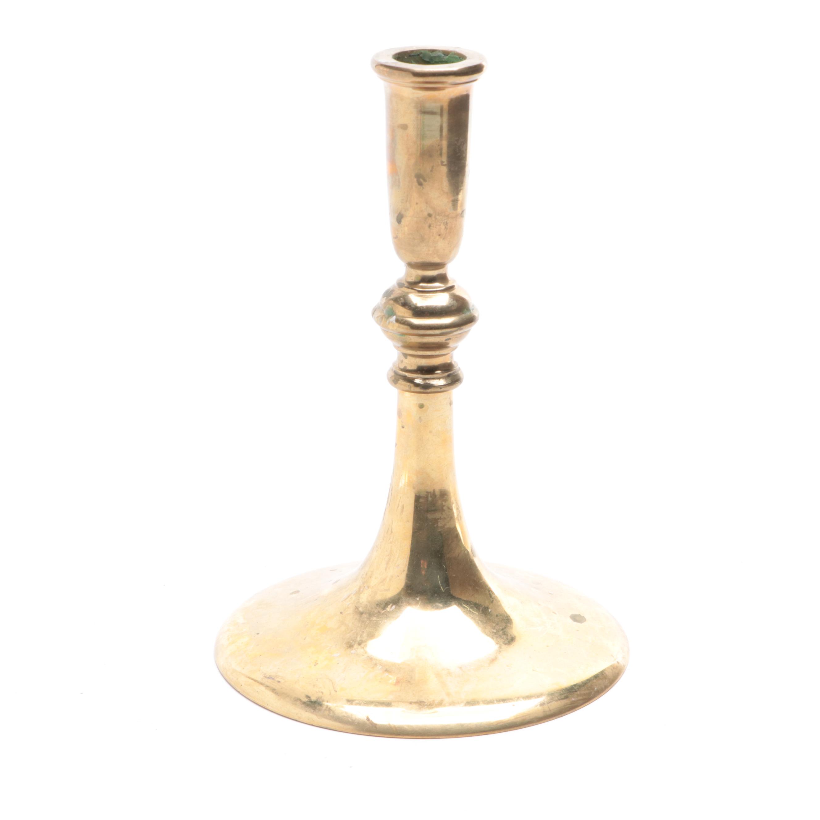 Maitland-Smith Brass Candle Holder with Brass Mounted Tortoiseshell Glass Vase