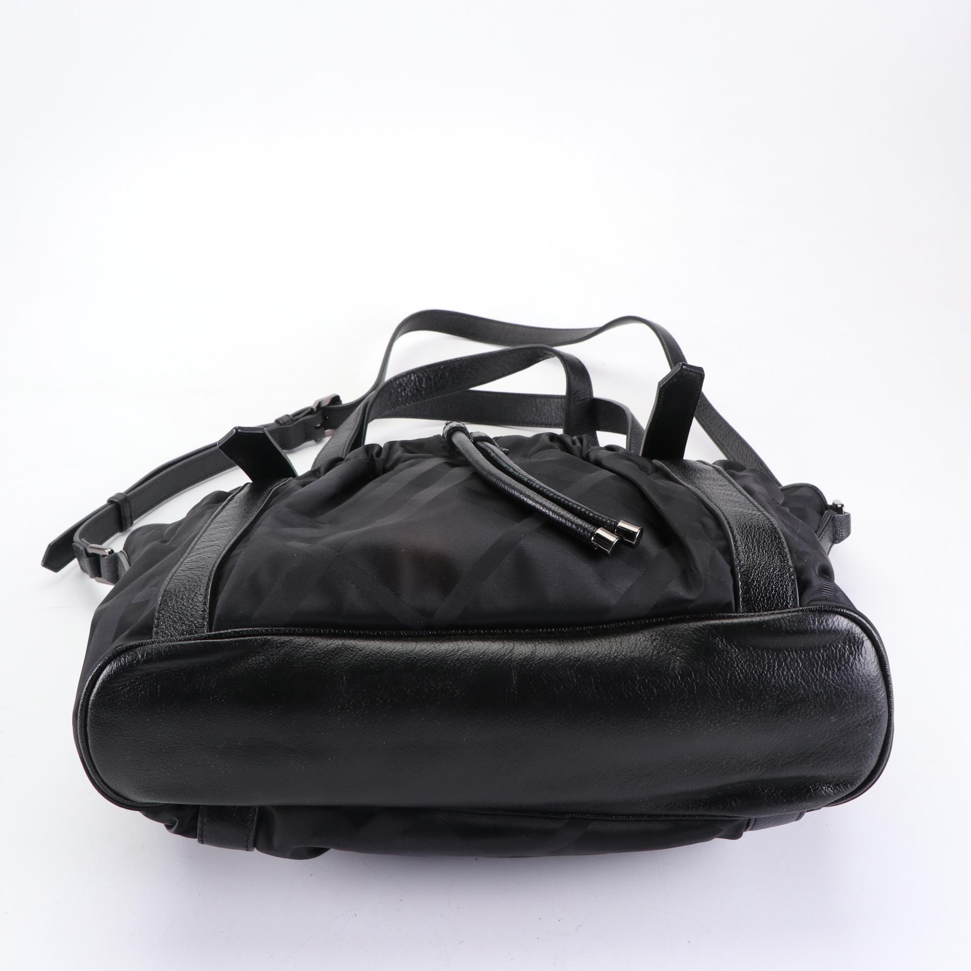 Burberry Drawstring Diaper Bag in Check Nylon Jacquard and Grain Leather