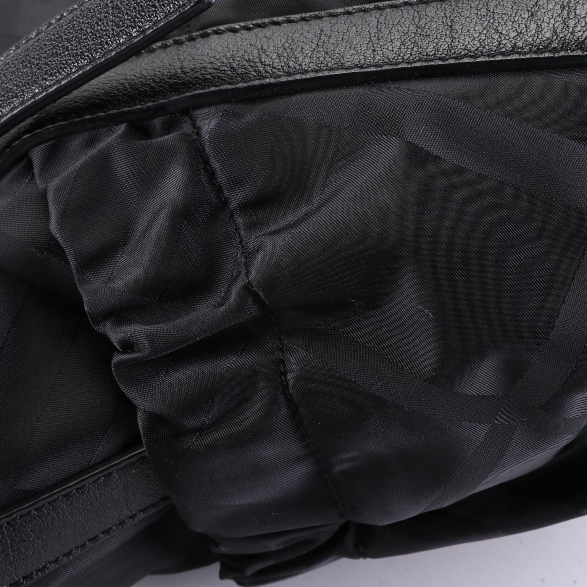 Burberry Drawstring Diaper Bag in Check Nylon Jacquard and Grain Leather