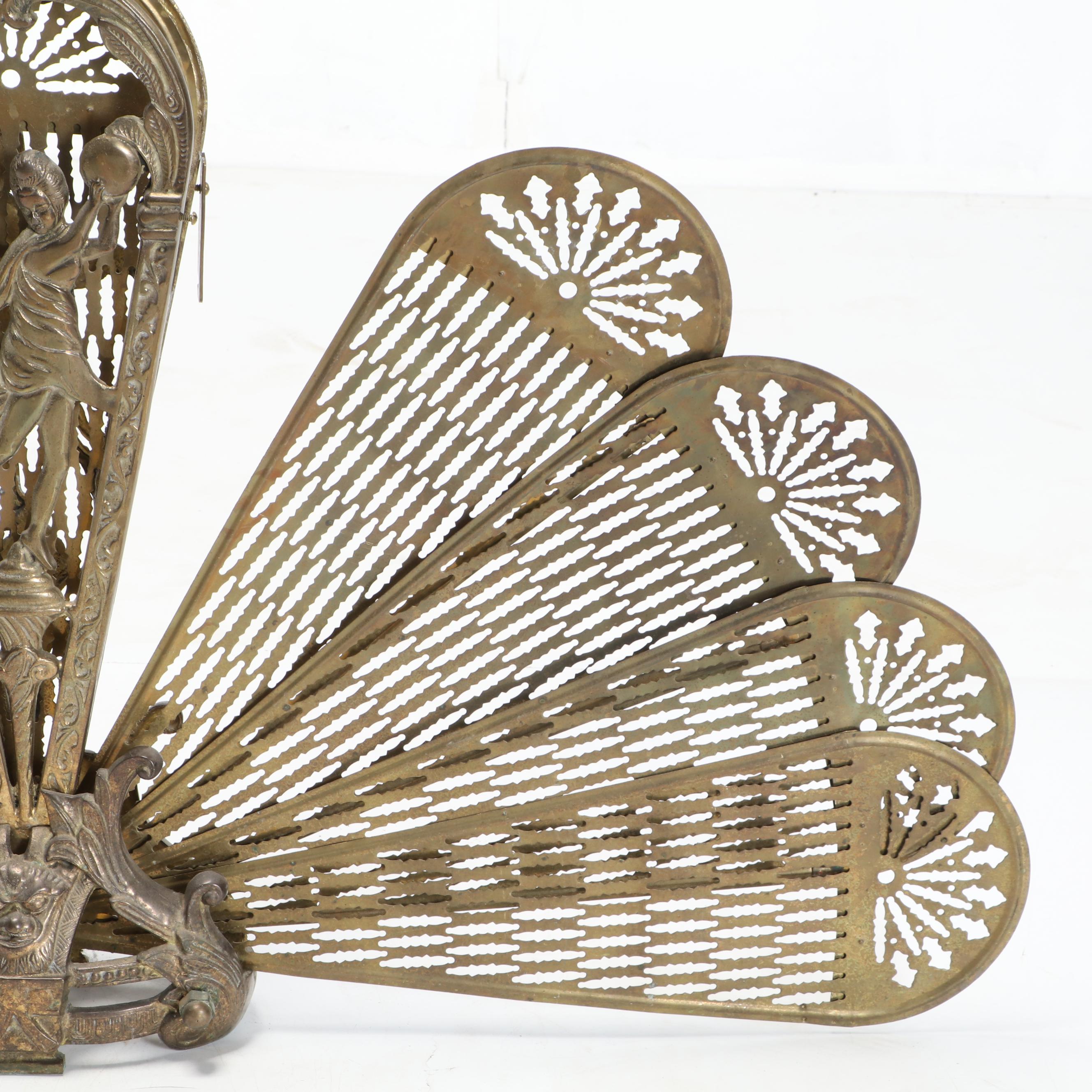 Rococo Style Brass Fan Shaped Fire Screen, Mid-20th Century