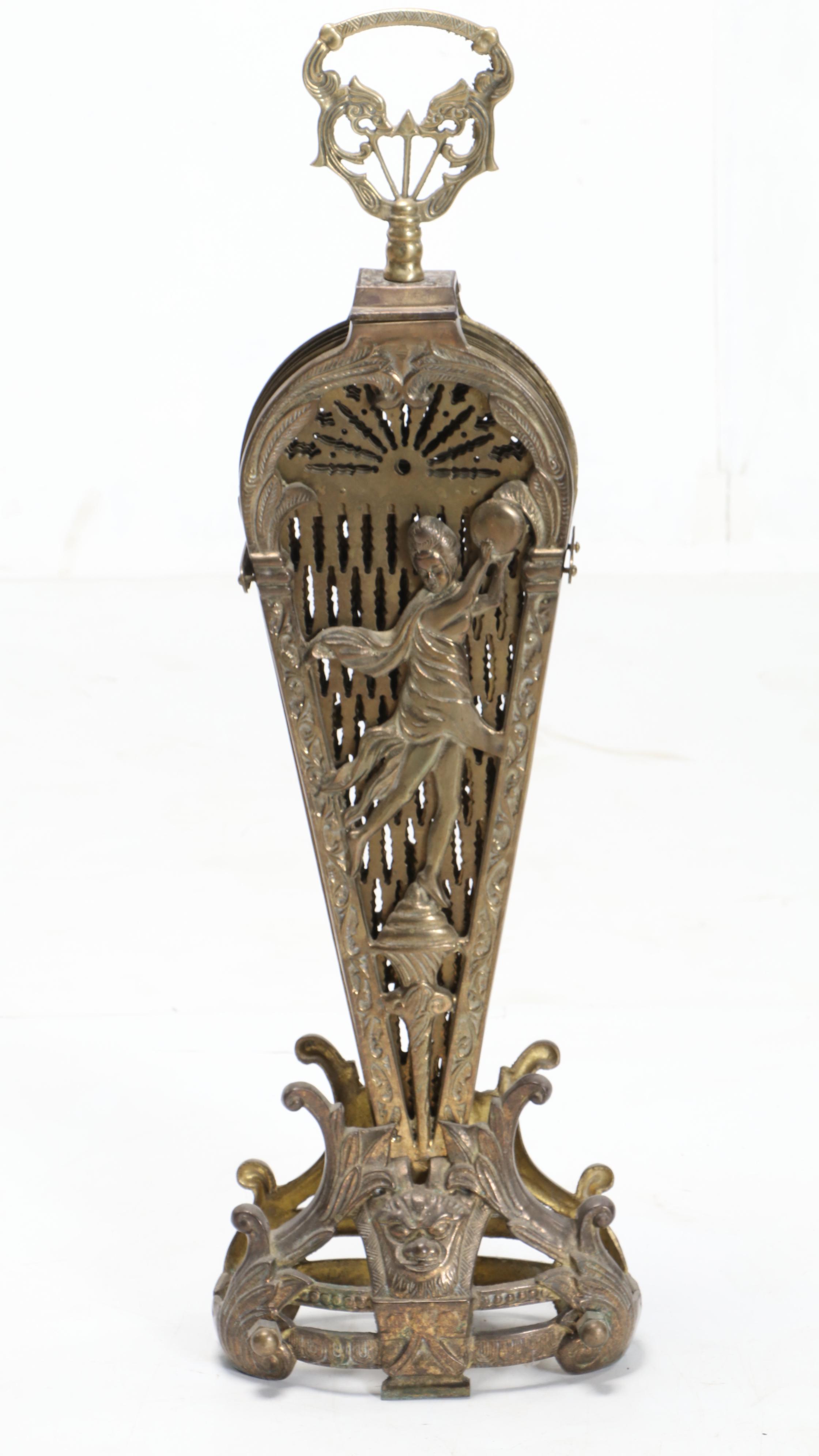 Rococo Style Brass Fan Shaped Fire Screen, Mid-20th Century