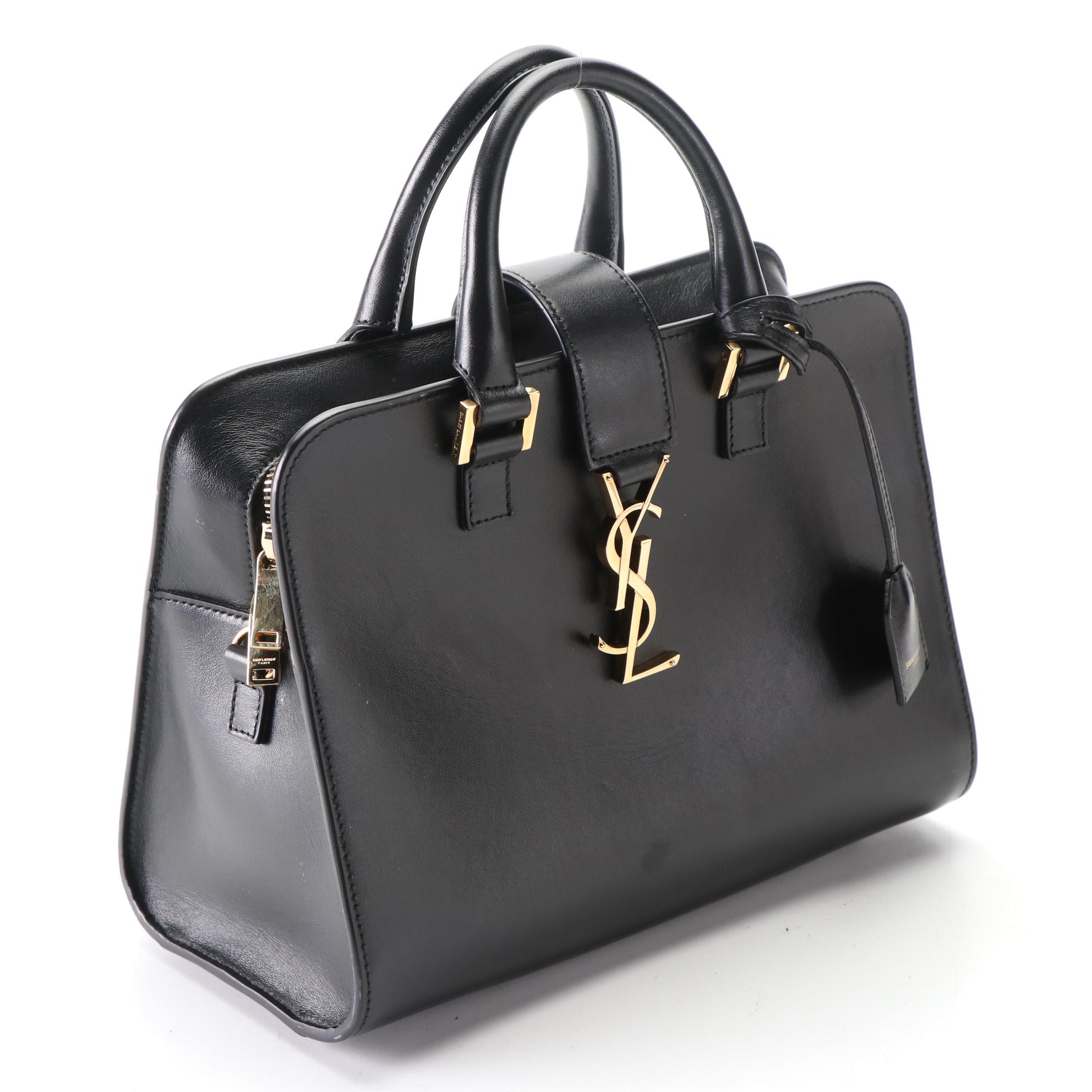 Saint Laurent Baby Monogram Cabas Bag in Black Calfskin Leather