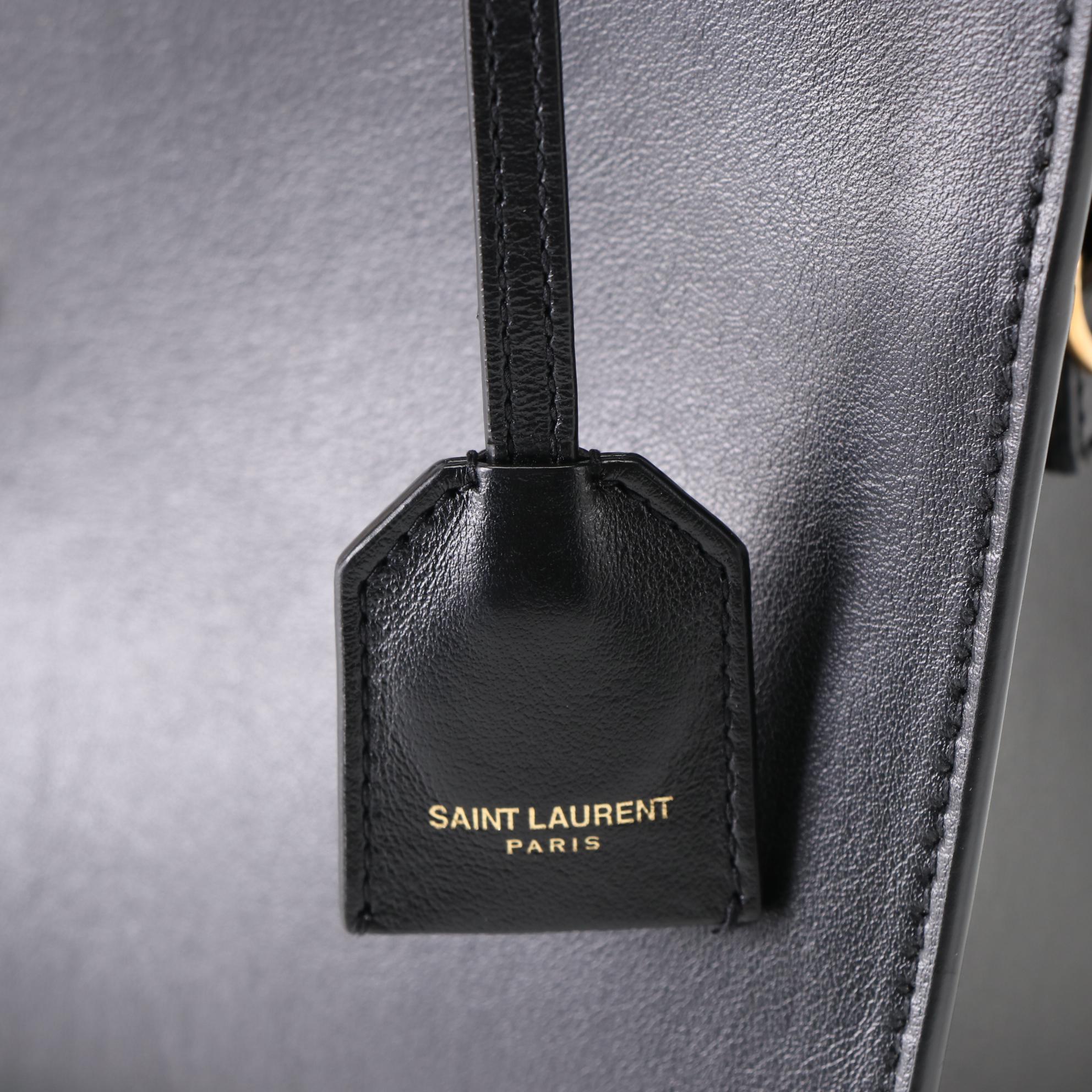 Saint Laurent Baby Monogram Cabas Bag in Black Calfskin Leather