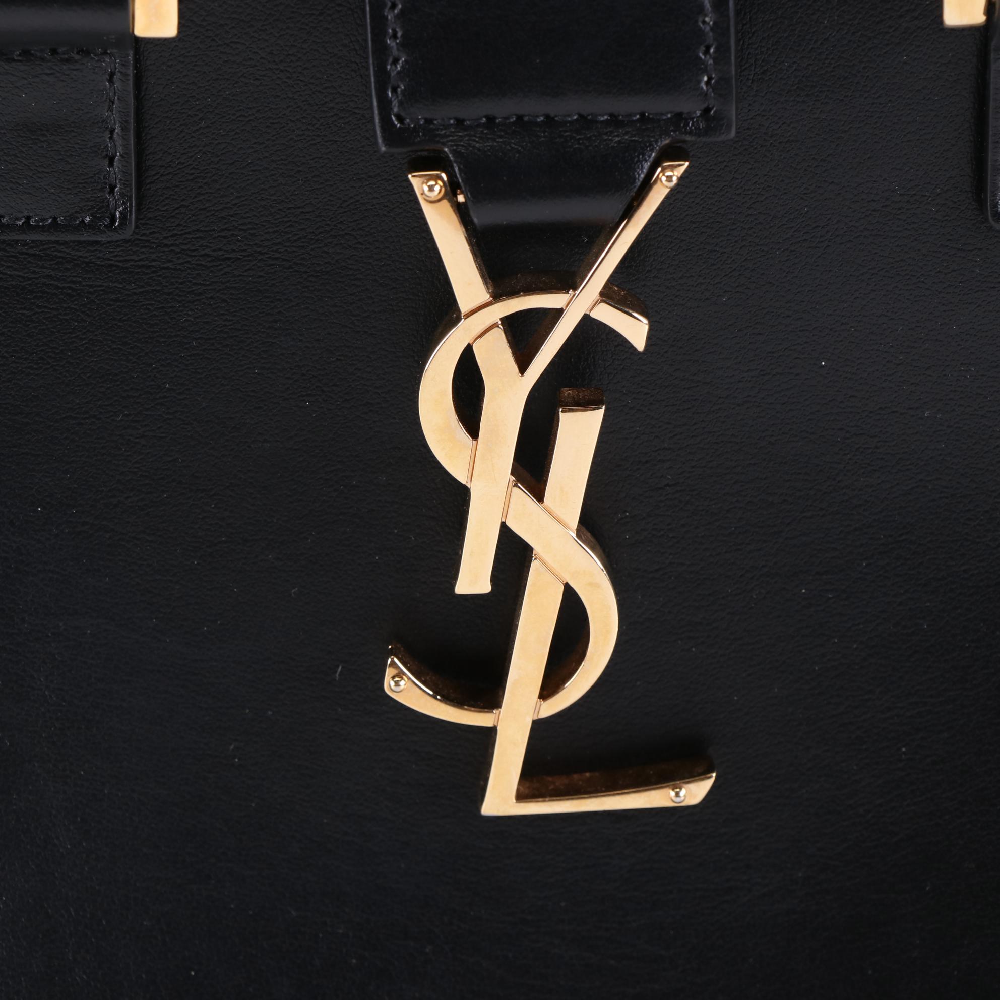 Saint Laurent Baby Monogram Cabas Bag in Black Calfskin Leather