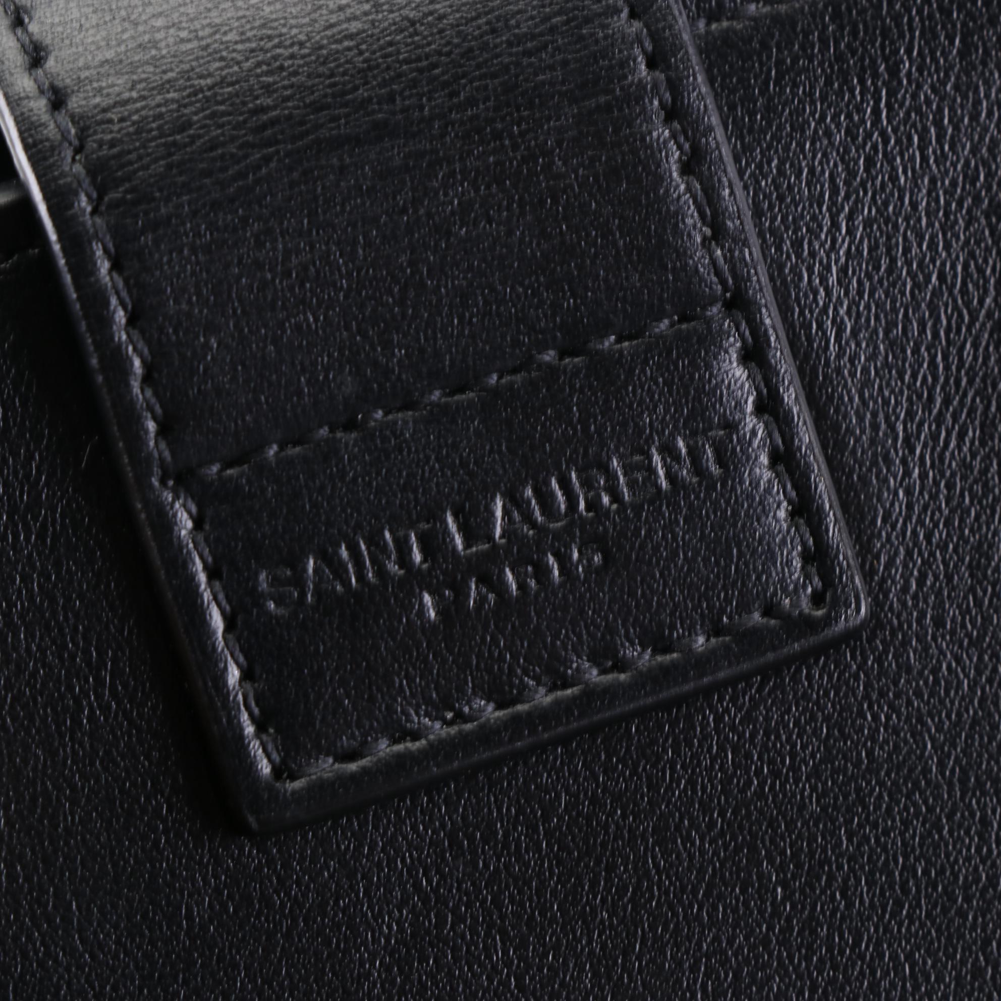 Saint Laurent Baby Monogram Cabas Bag in Black Calfskin Leather