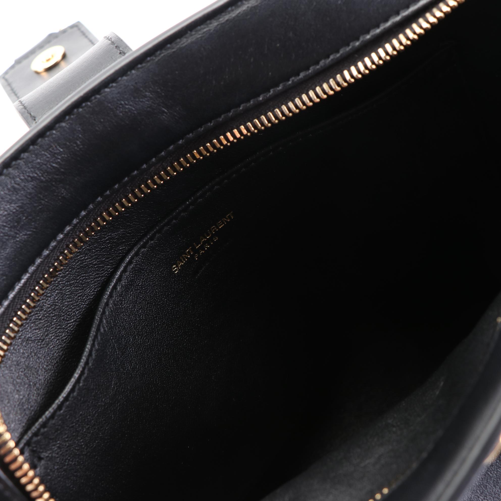 Saint Laurent Baby Monogram Cabas Bag in Black Calfskin Leather