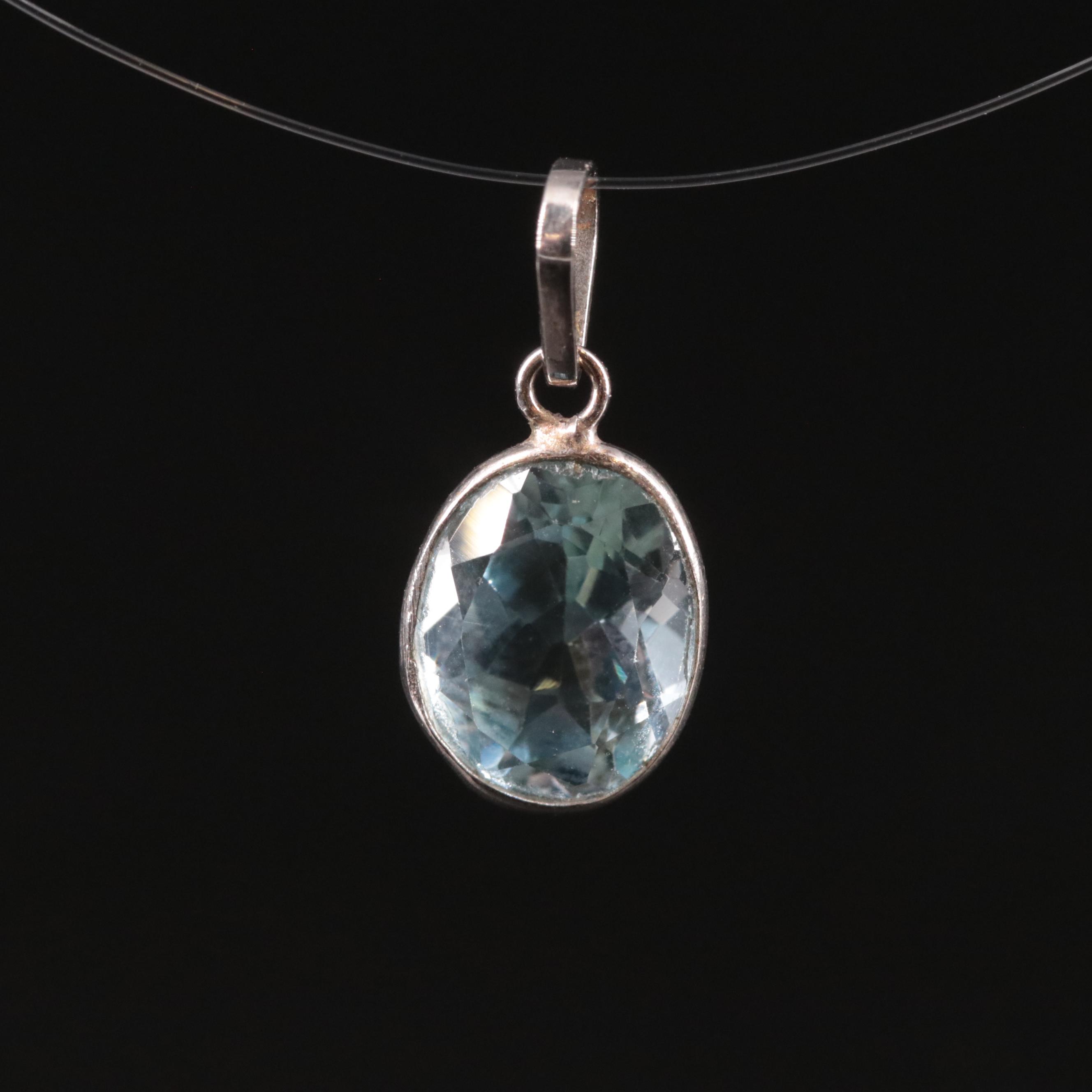 14K Blue Topaz Pendant
