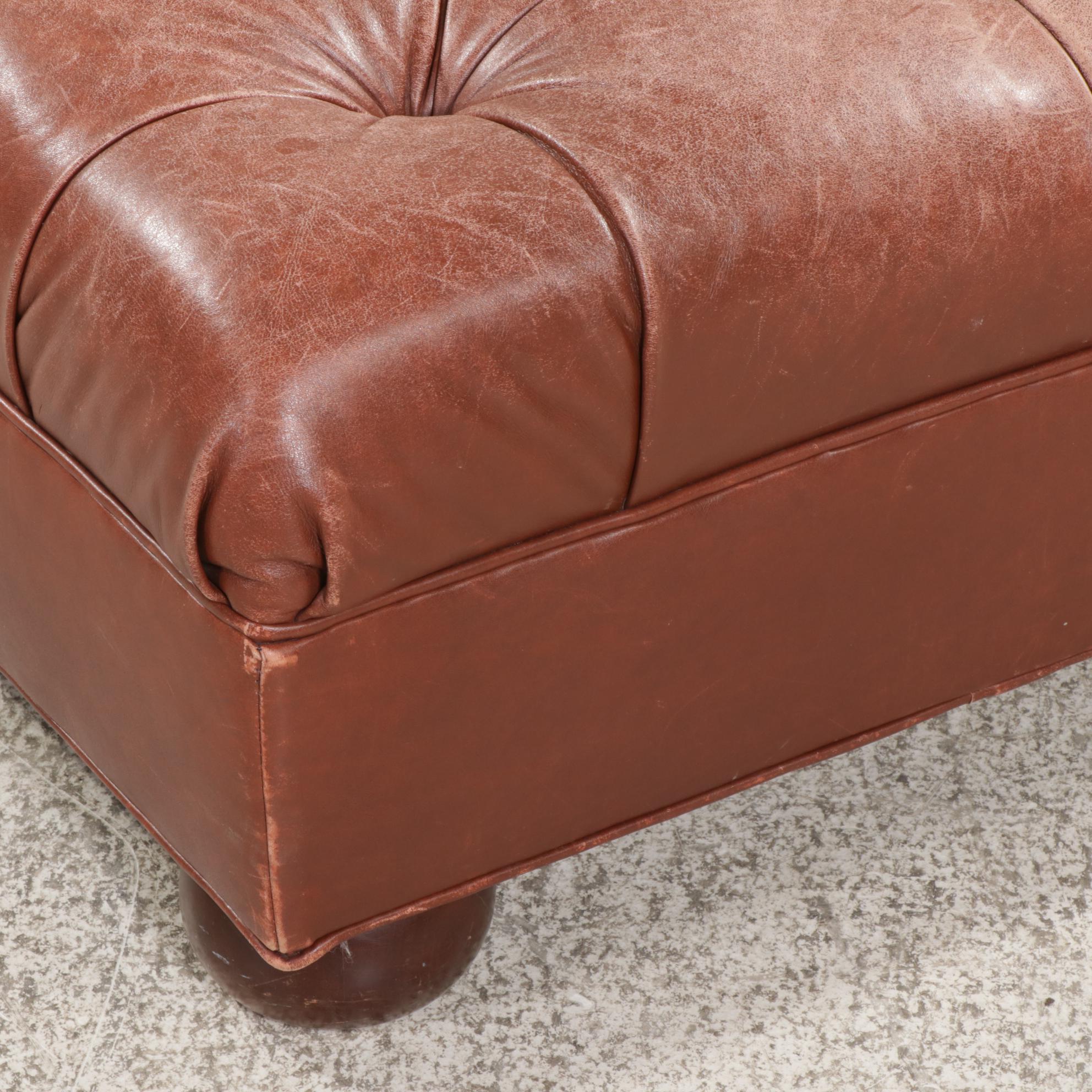 Ethan Allen Button-Tufted Bonded Leather Ottoman