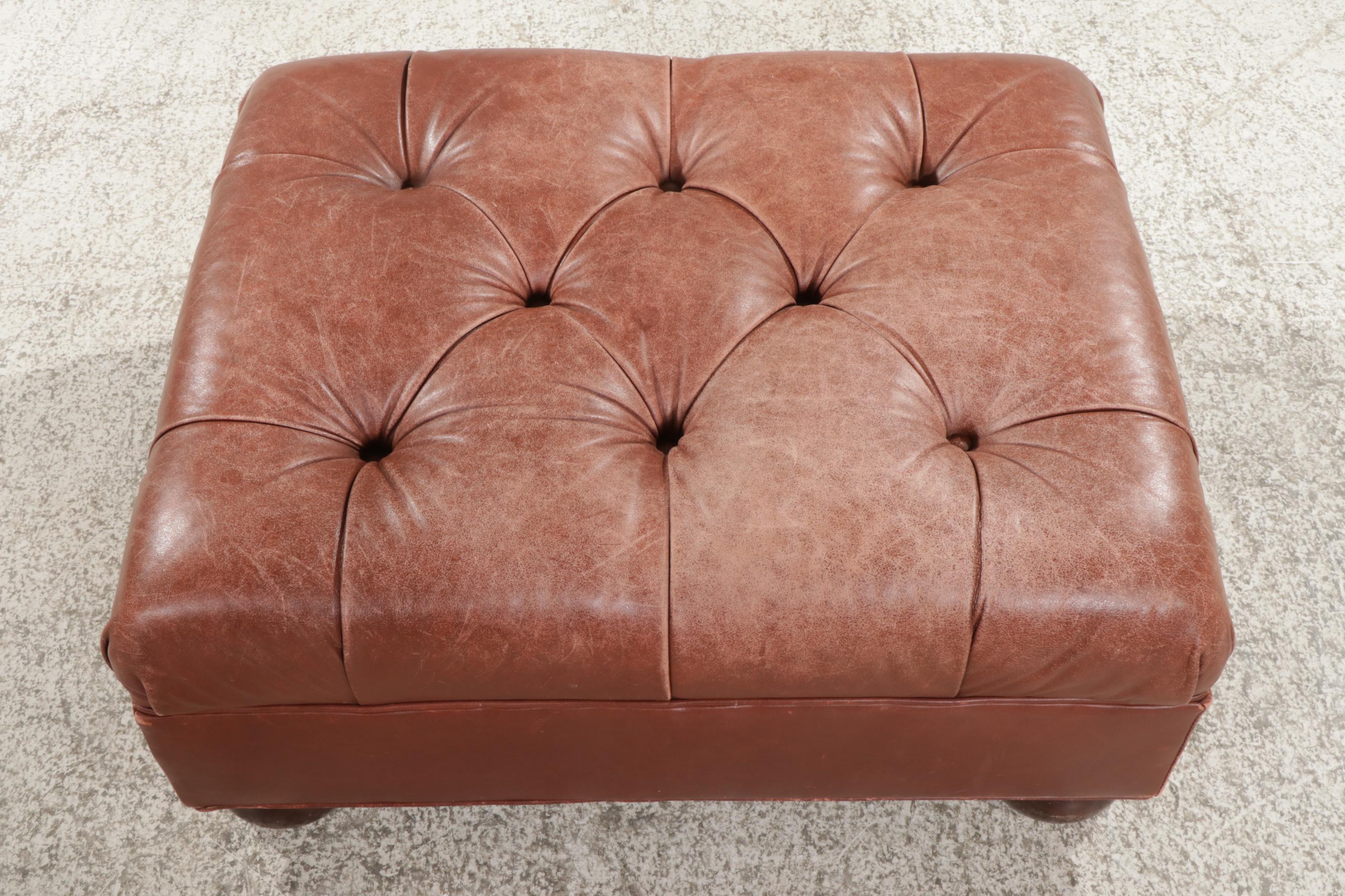 Ethan Allen Button-Tufted Bonded Leather Ottoman