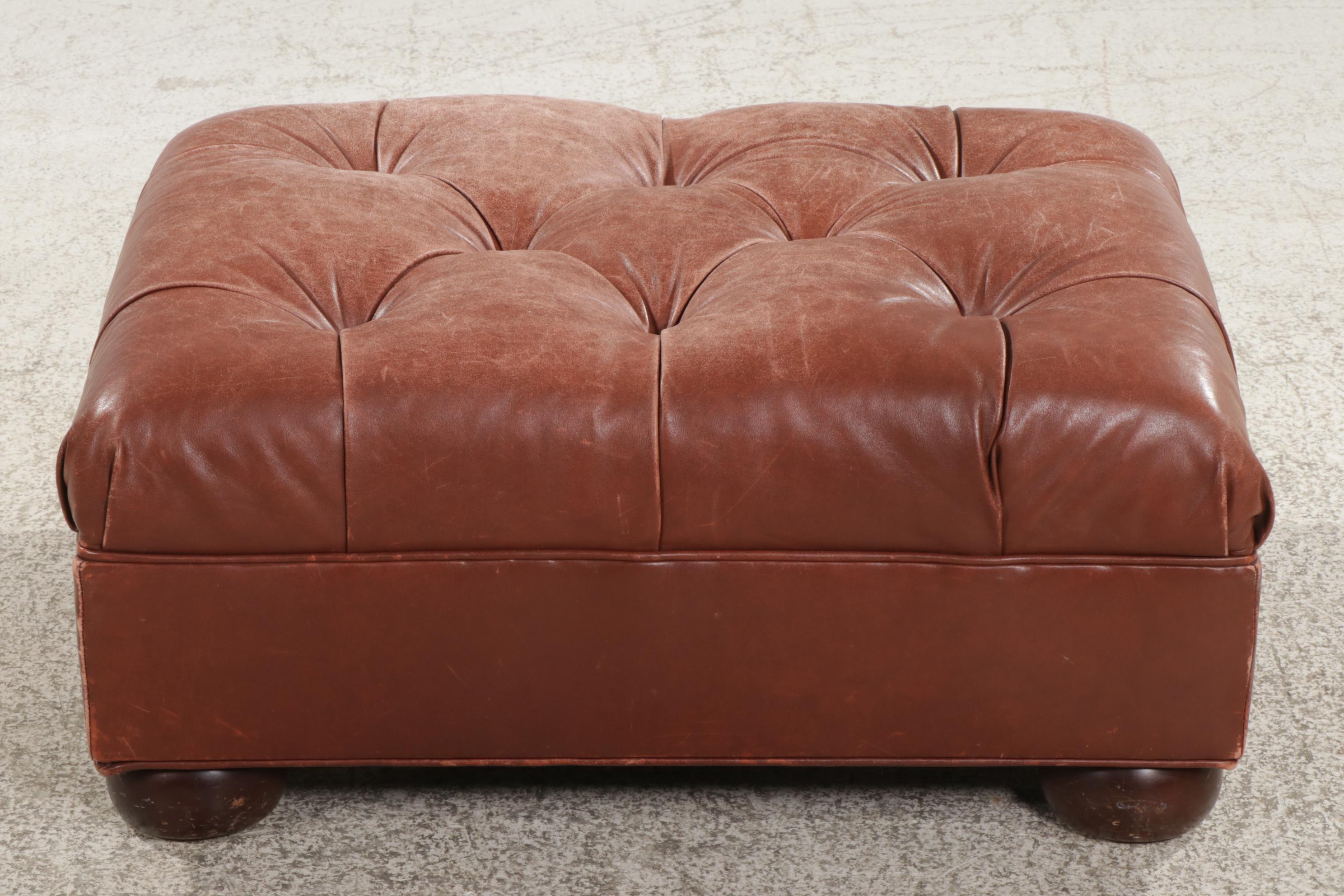 Ethan Allen Button-Tufted Bonded Leather Ottoman