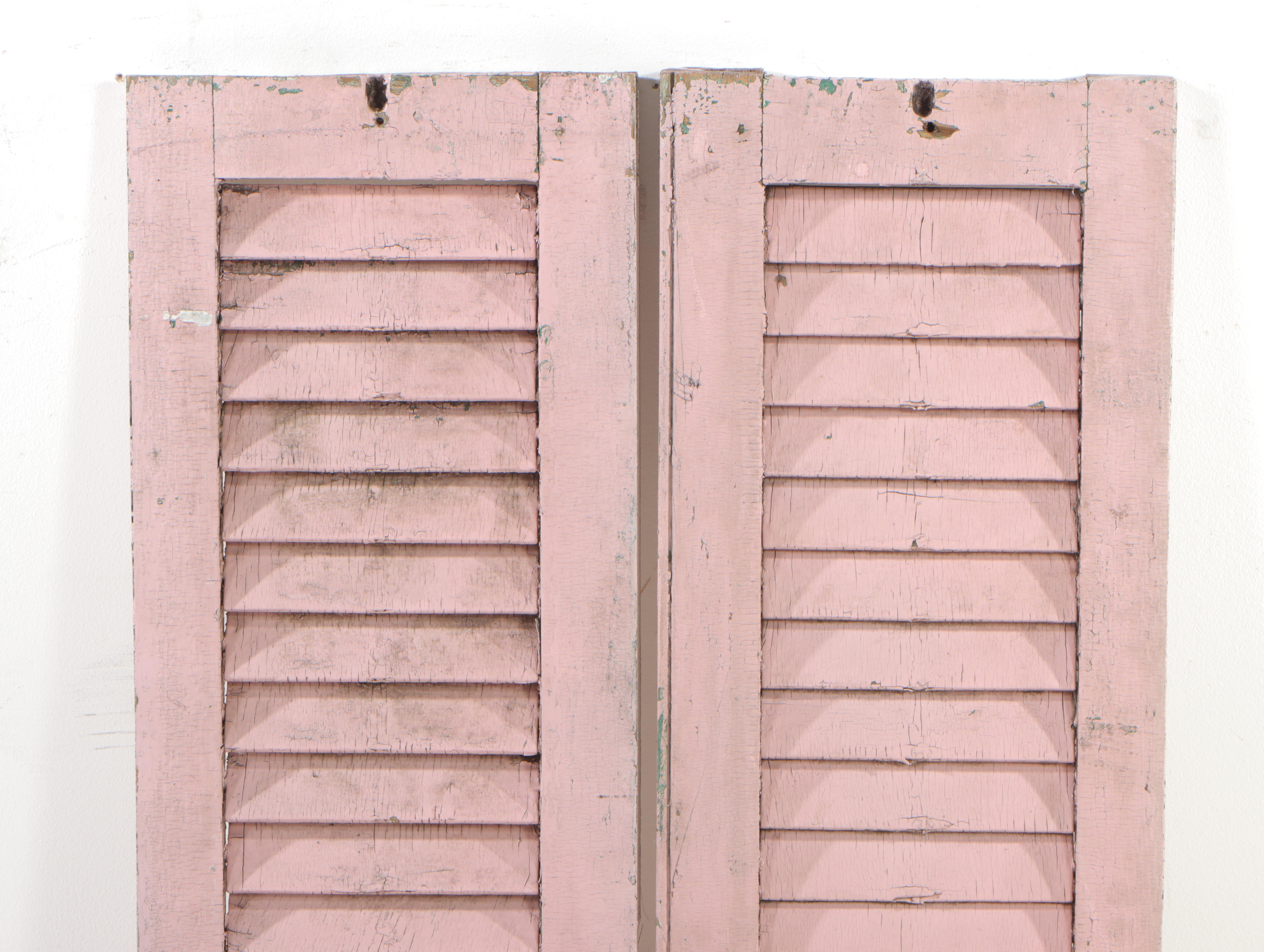 Pair of Pink-Painted Wooden Shutters