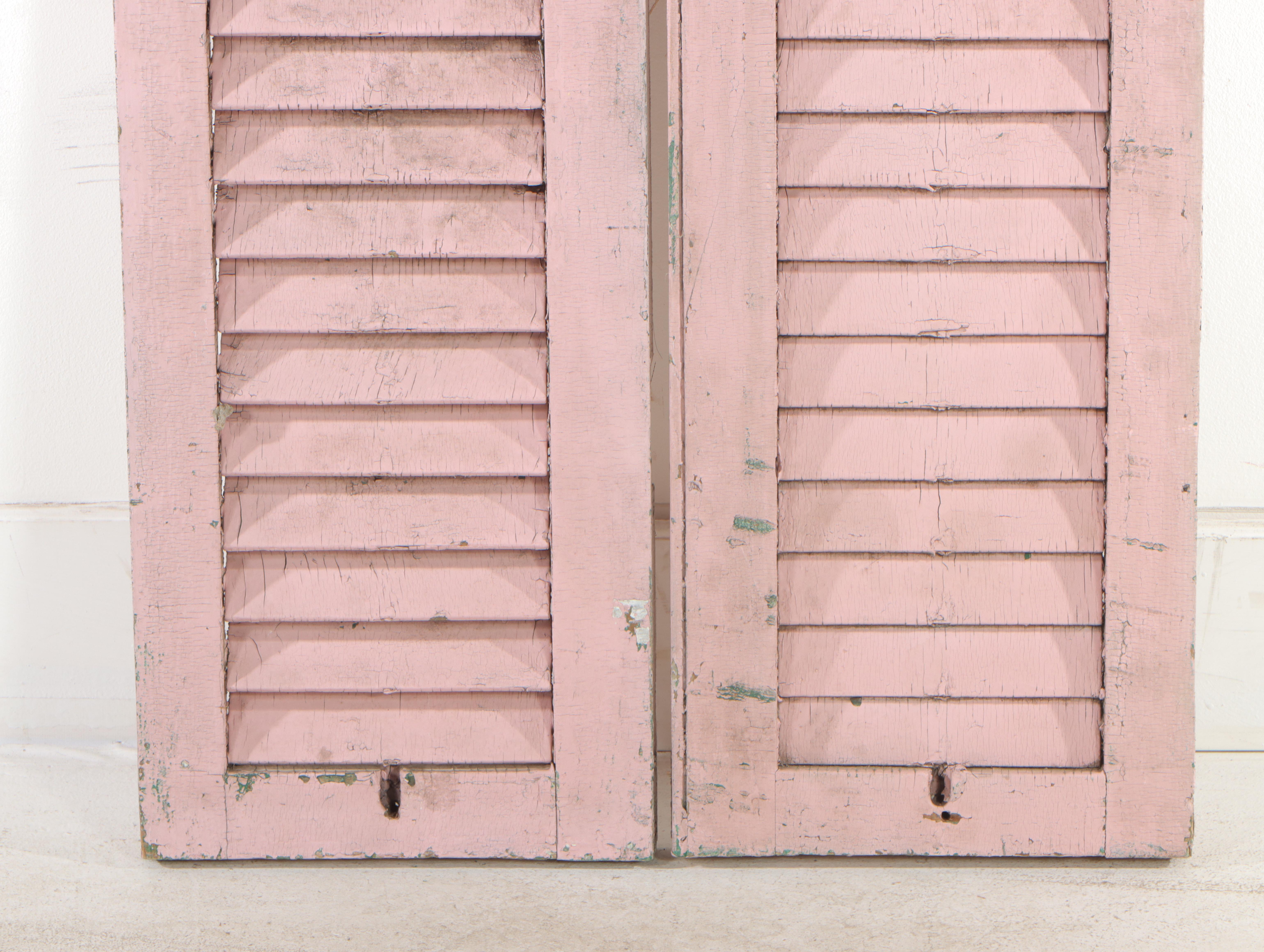 Pair of Pink-Painted Wooden Shutters