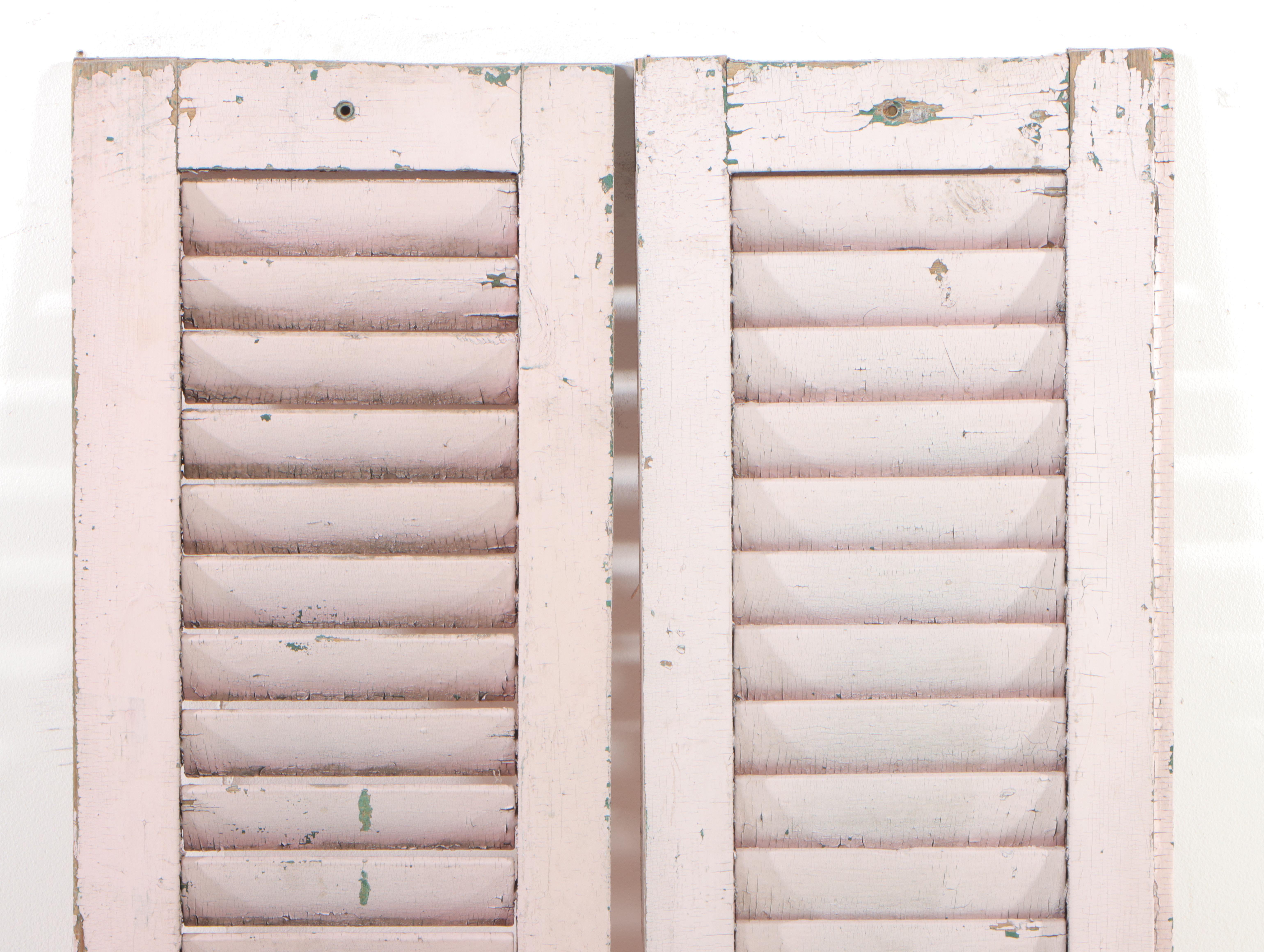Pair of Pink-Painted Wooden Shutters