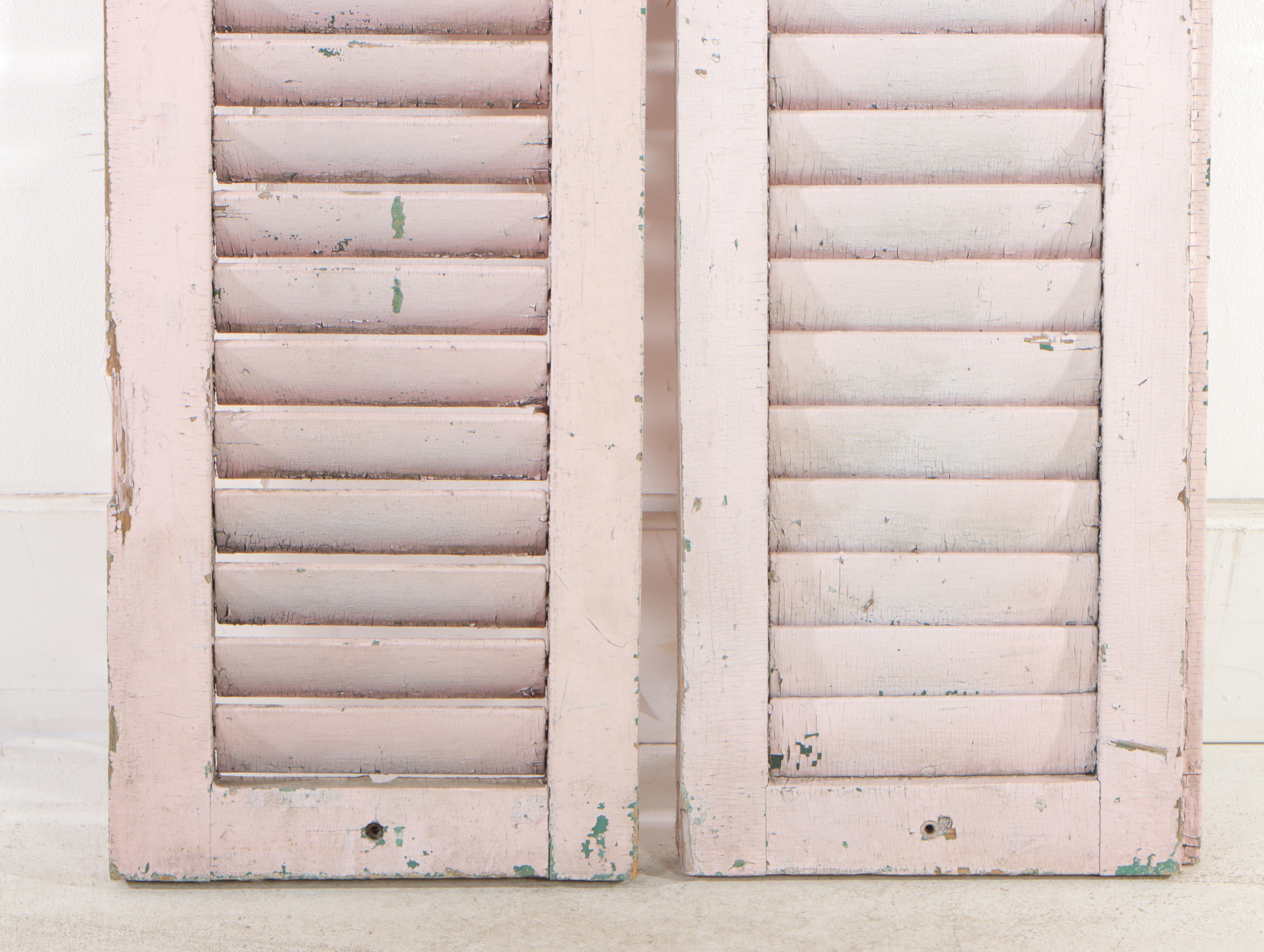 Pair of Pink-Painted Wooden Shutters