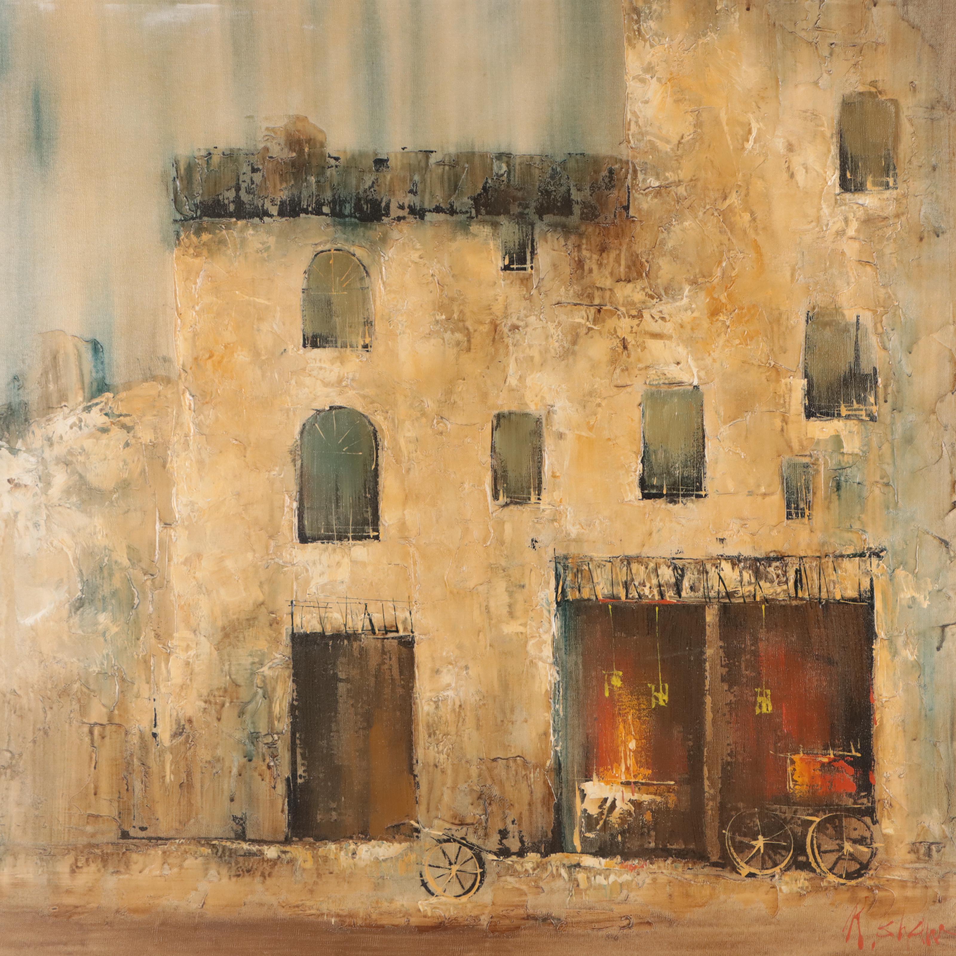 R. Shaw Impressionist Style Acrylic Painting of Street Scene