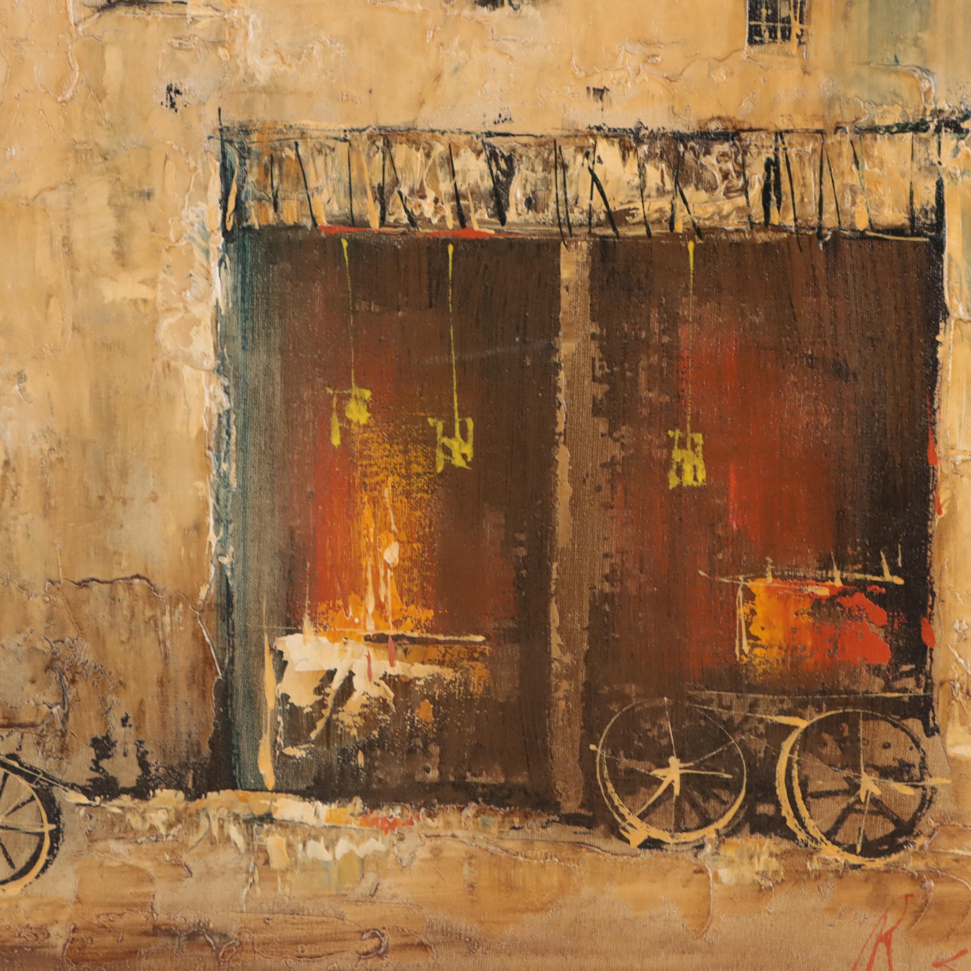 R. Shaw Impressionist Style Acrylic Painting of Street Scene