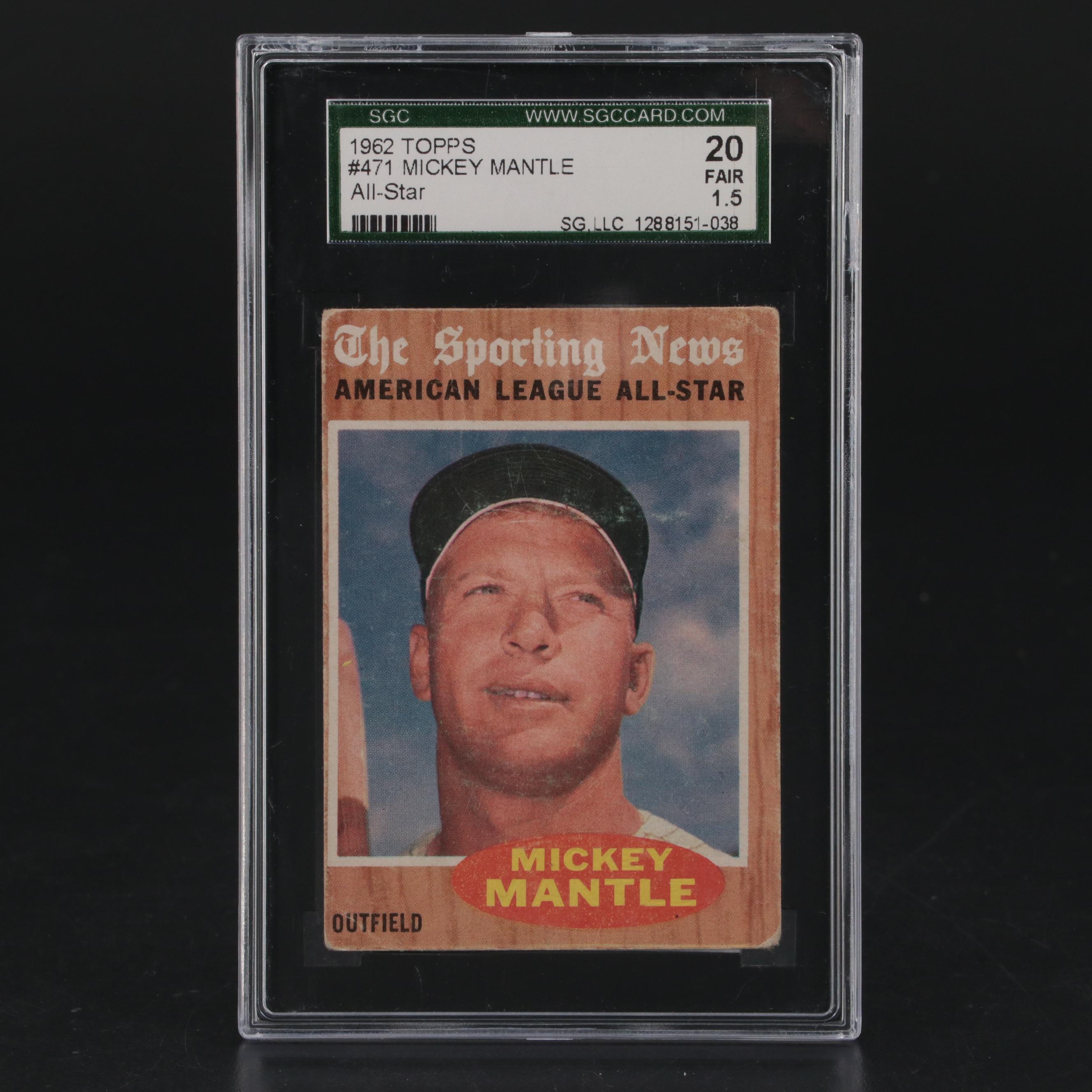 Mickey Mantle Signed Rawlings A.L. Baseball with SGC Graded 1962 Topps Card