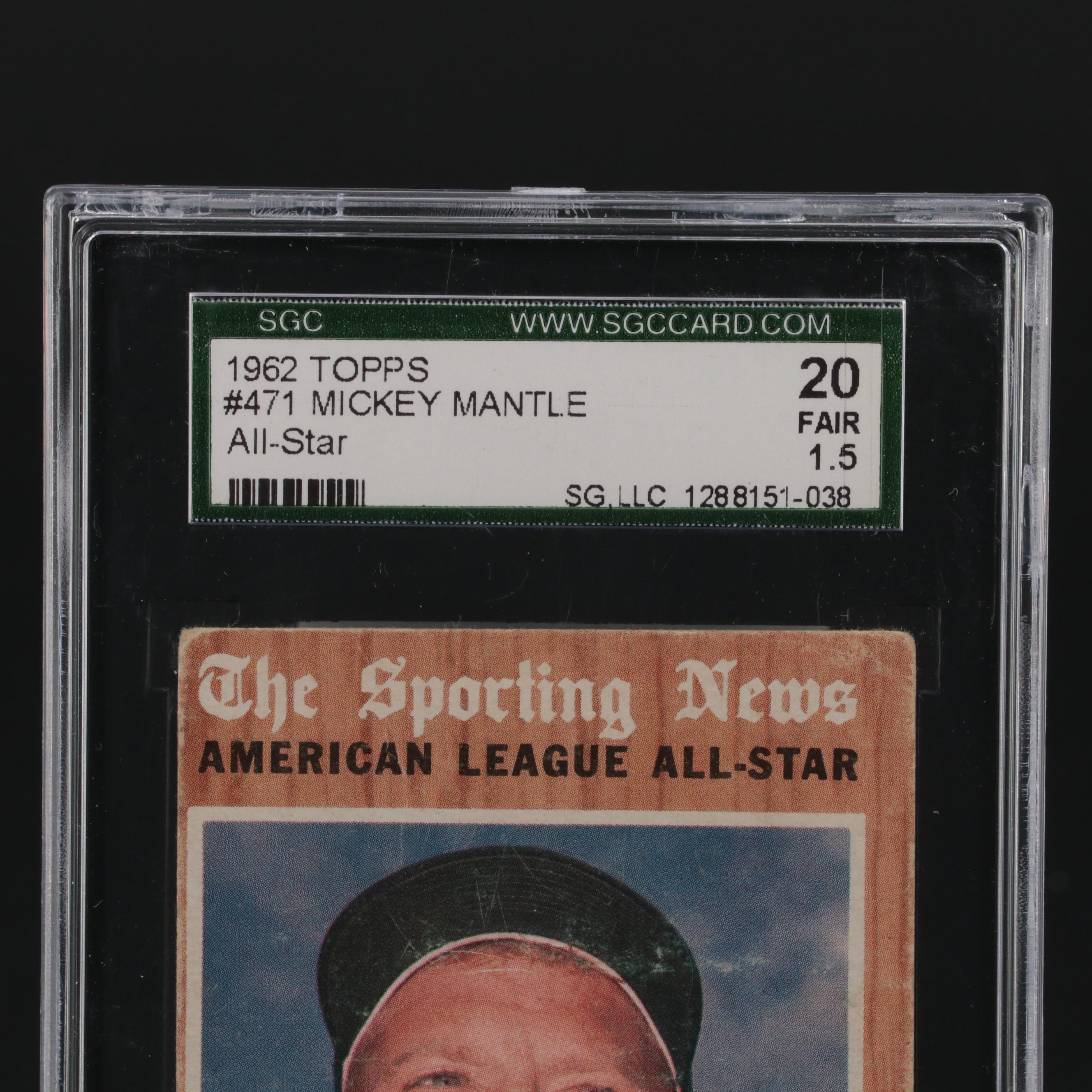 Mickey Mantle Signed Rawlings A.L. Baseball with SGC Graded 1962 Topps Card
