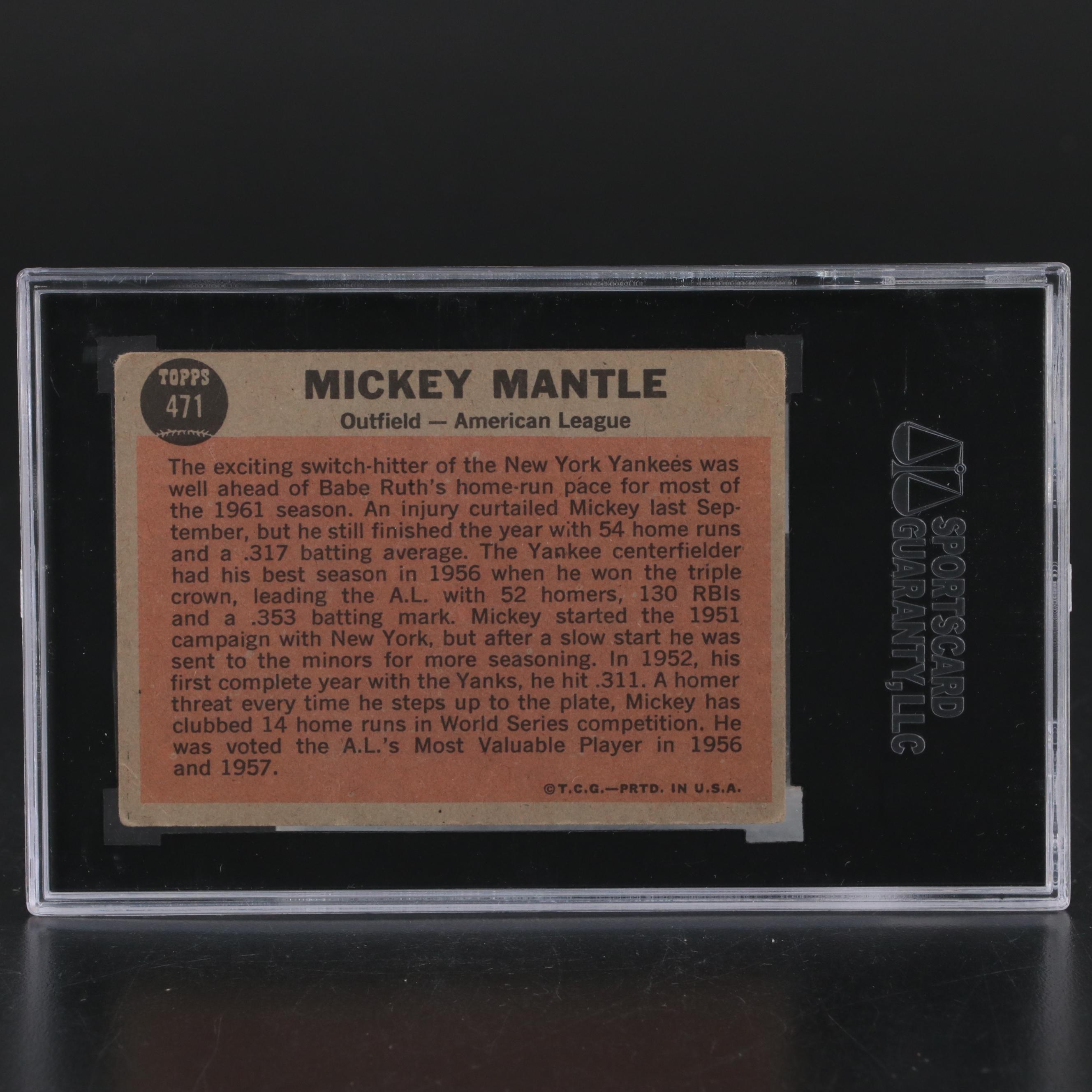 Mickey Mantle Signed Rawlings A.L. Baseball with SGC Graded 1962 Topps Card