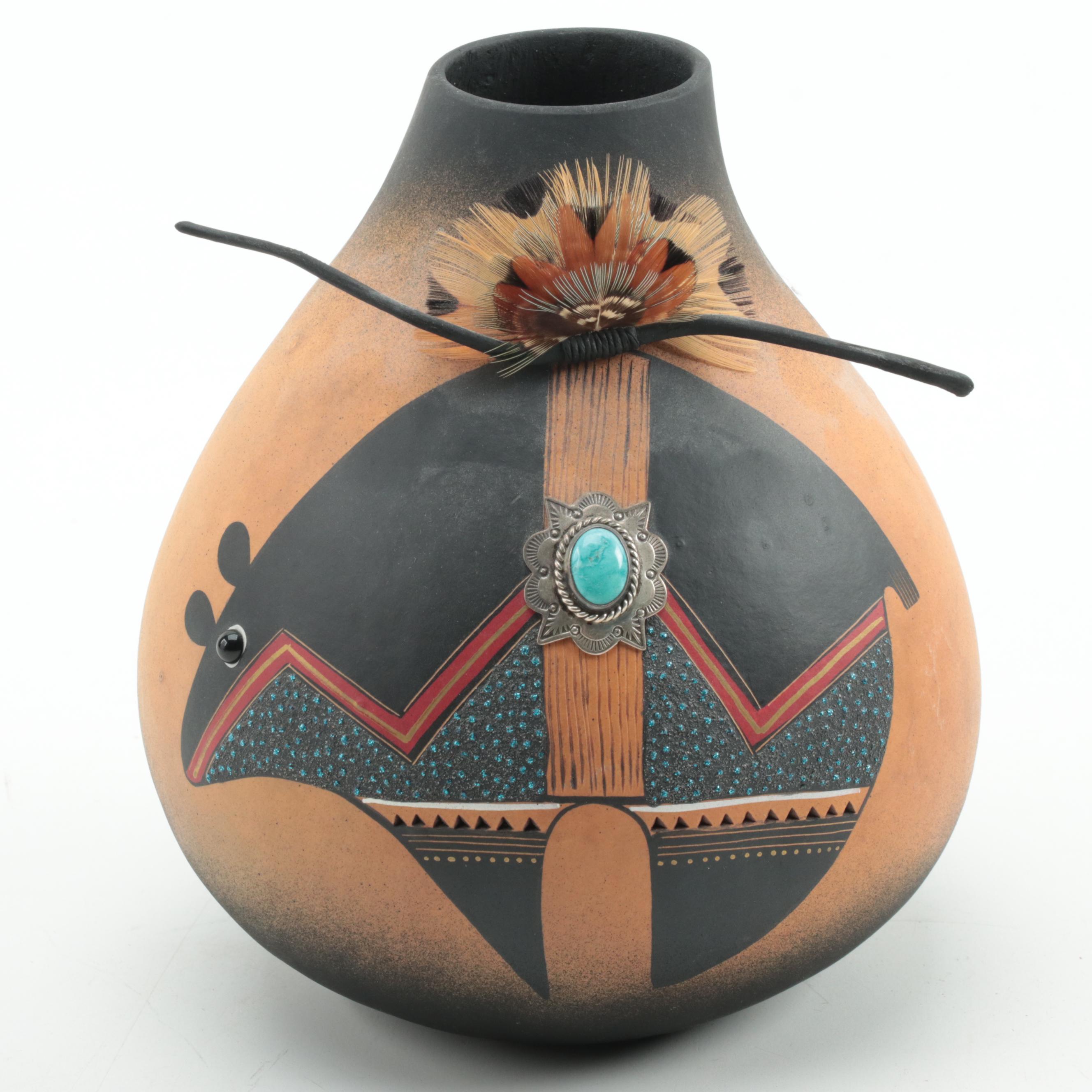 Hopi Palhik Mana Sculpture and Decorated Gourds