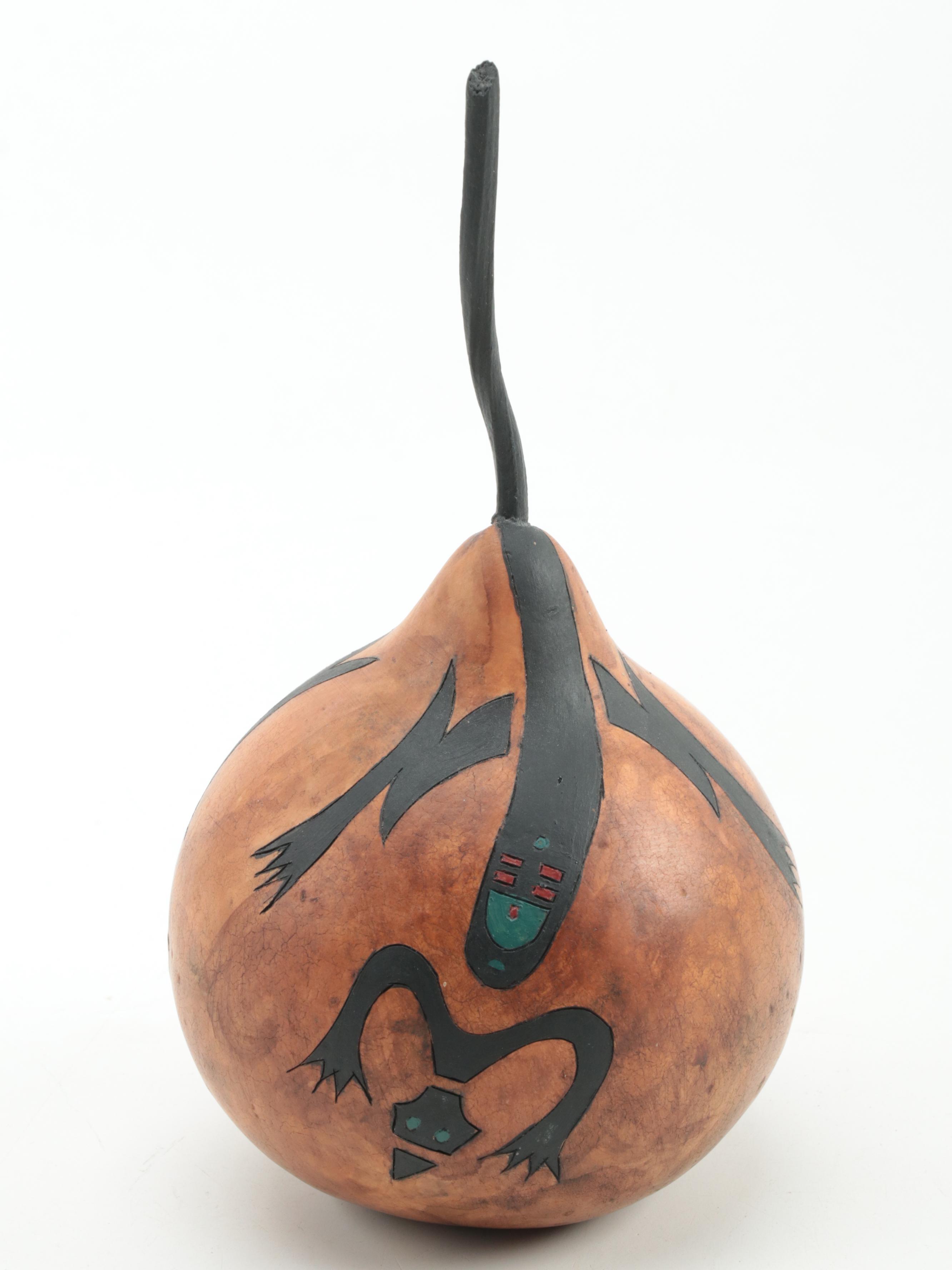 Hopi Palhik Mana Sculpture and Decorated Gourds